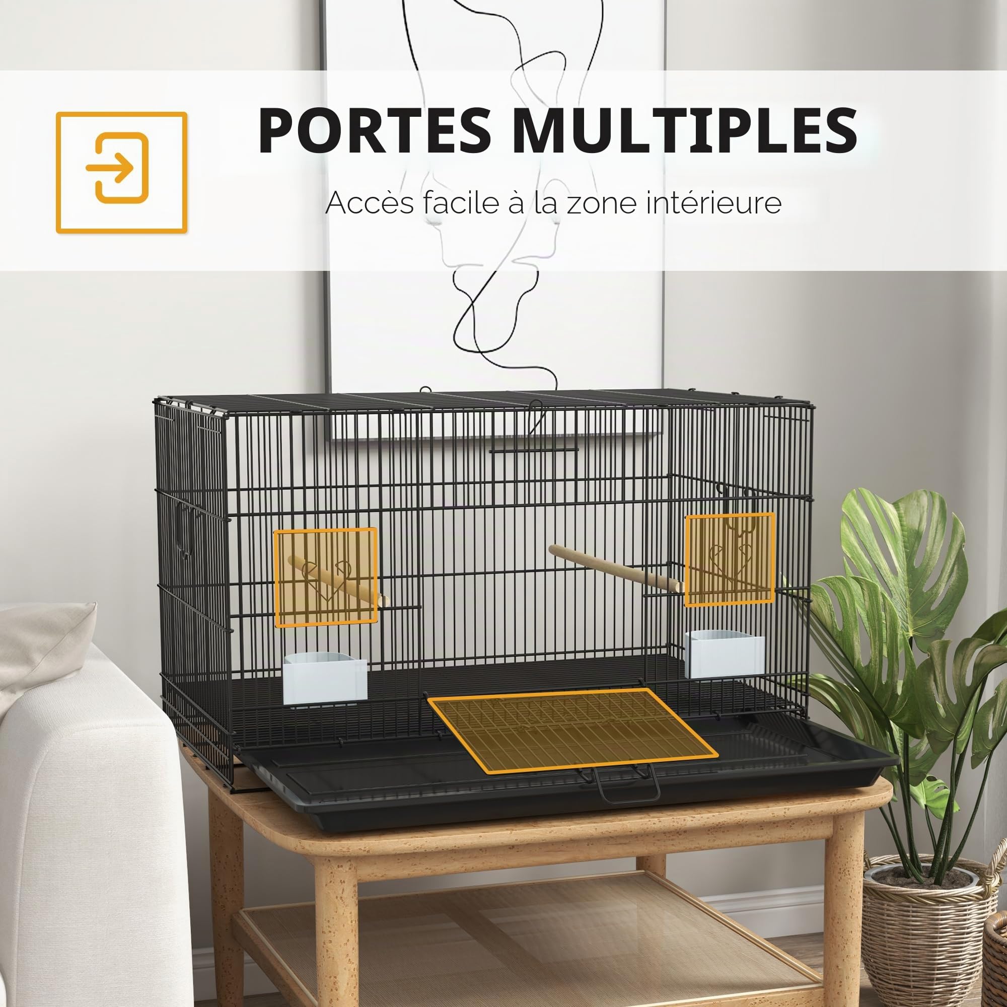 PawHut Cage pour canaris et perruches 30"x18"x18" Noir