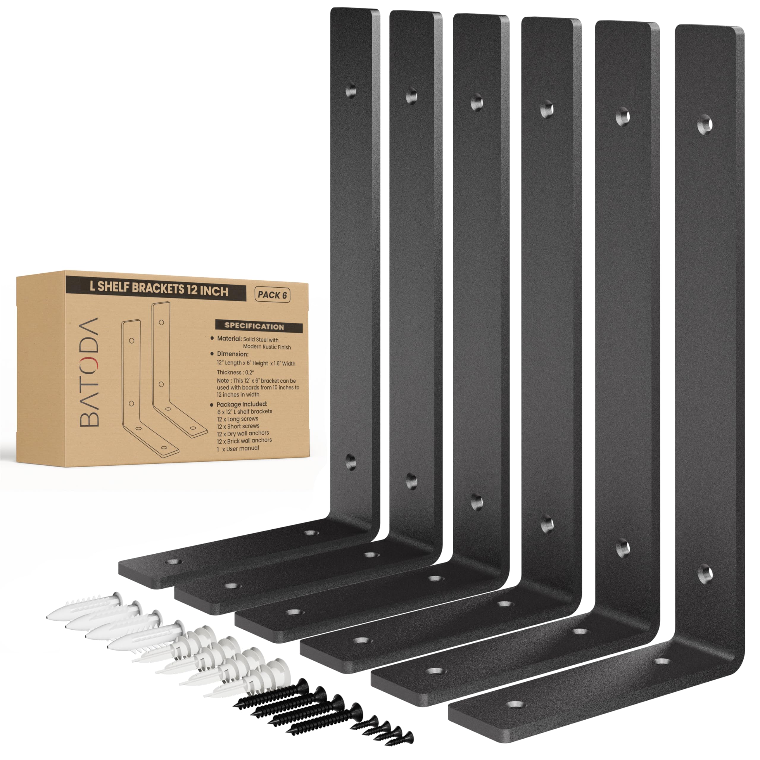 BATODA 12-Inch Steel Shelf Brackets