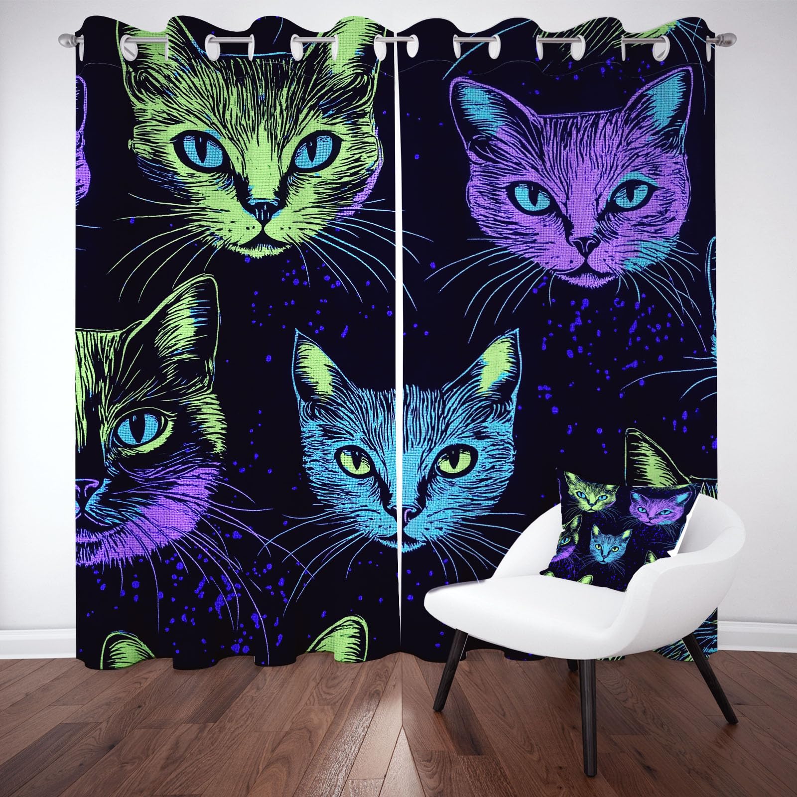 Rideau occultant anti chaleur et bruit chat pop art pour porte fenêtre