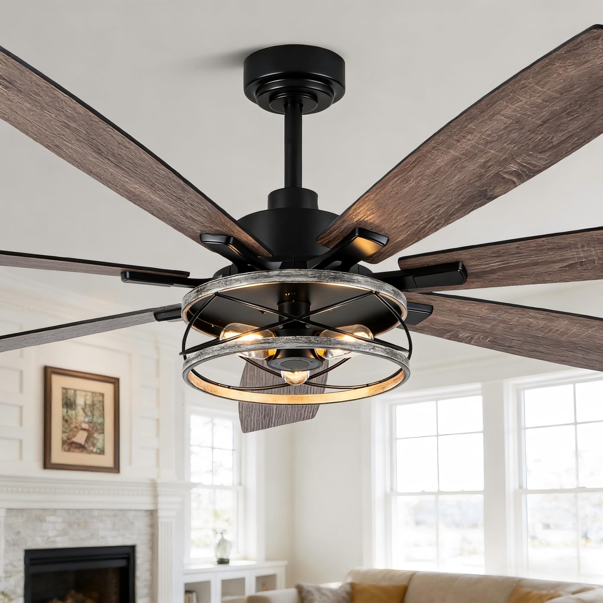 72 Inch Farmhouse Ceiling Fan with Lights and Remote Control