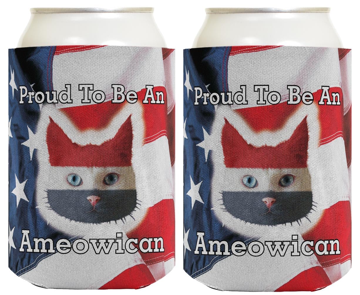 Funny Can Cooler Proud to Be An Ameowican Multi Pack Can Coolie Drink Coolers Coolies