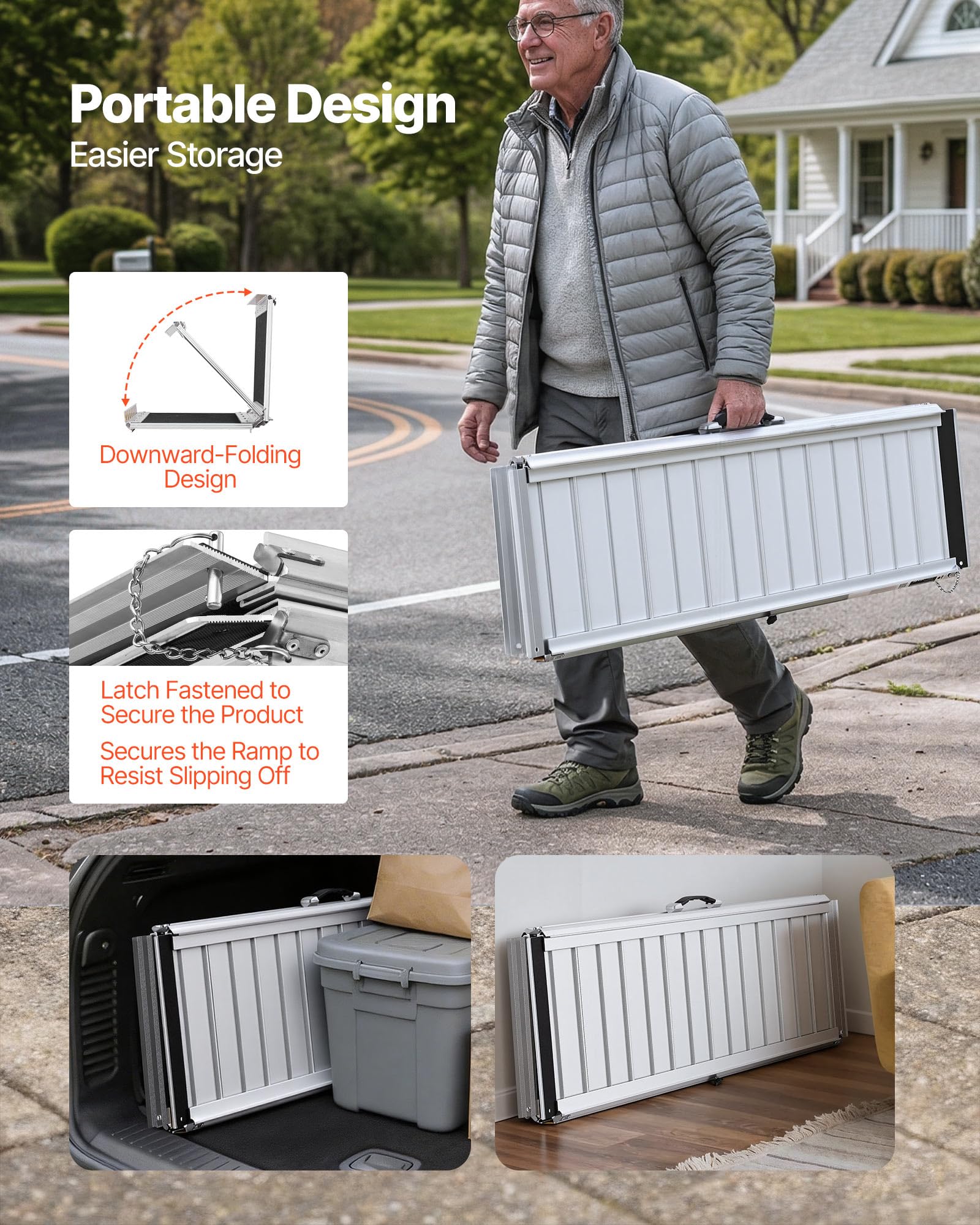 VEVOR Rampa para Silla de Ruedas Plegable Aluminio 1219,2 x 736,6 x 50,8 mm, Rampa de Umbral Antideslizante con Capacidad de 362,9 kg para Puertas, Andadores, Escaleras, Scooters, Entradas, Uso Diario
