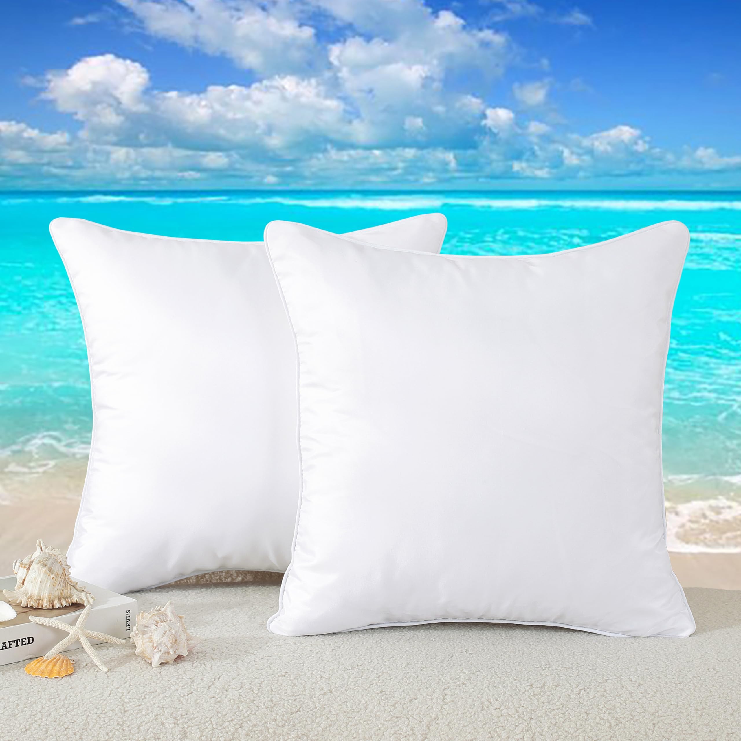 TAOSON Pack of 2,White Outdoor Waterproof Pillow Covers Decorative Farmhouse Throw Cushion Covers Square Solid Color Couch Pillow Covers Spring for Patio Tent Bed Sofa Living Room 20"x20"/50x50cm