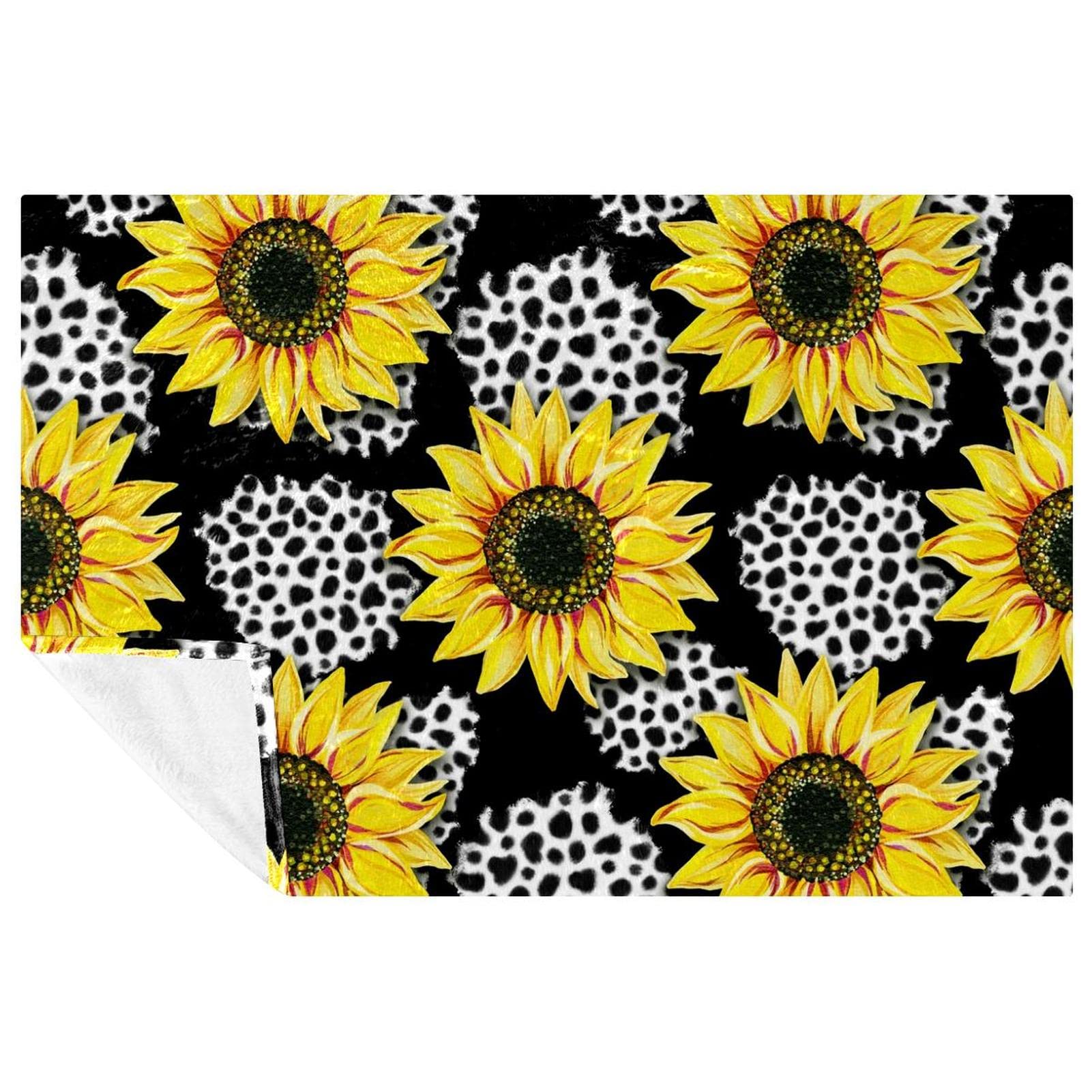 Couverture douce motif tournesol et léopard 150x100 cm pour lit