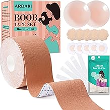 Boob Tape Kit-1 Boobstape Roll for Breast Lift | 10 Nipple Pasties | 36 Strips Double Sided Body Tape for Clothes | 1 Pair Reusable Nipple Cover for Women Clothing & Accessorie (BREAST TAP KIT)