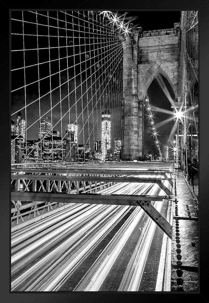 Amazon.co.jp: ブルックリン橋 ニューヨーク市のスカイライン 夜の白黒