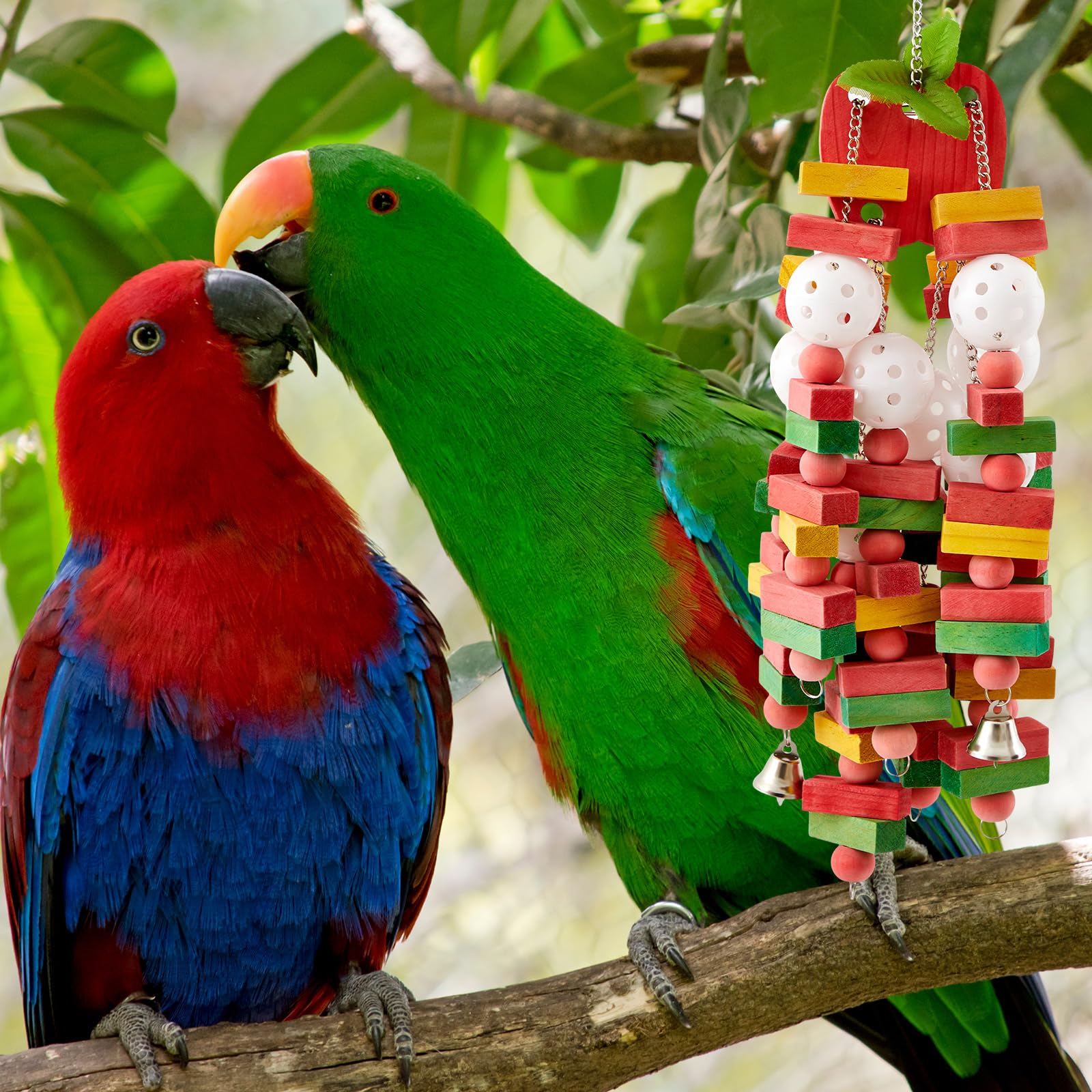 Seenelling Extra großes Vogelspielzeug für Papageien, mehrfarbig, natürliches Holz, Kauspielzeug für Papageienkäfig, Kauspielzeug für große, mittelgroße Aras, Kakadus, afrikanische Graupapageien