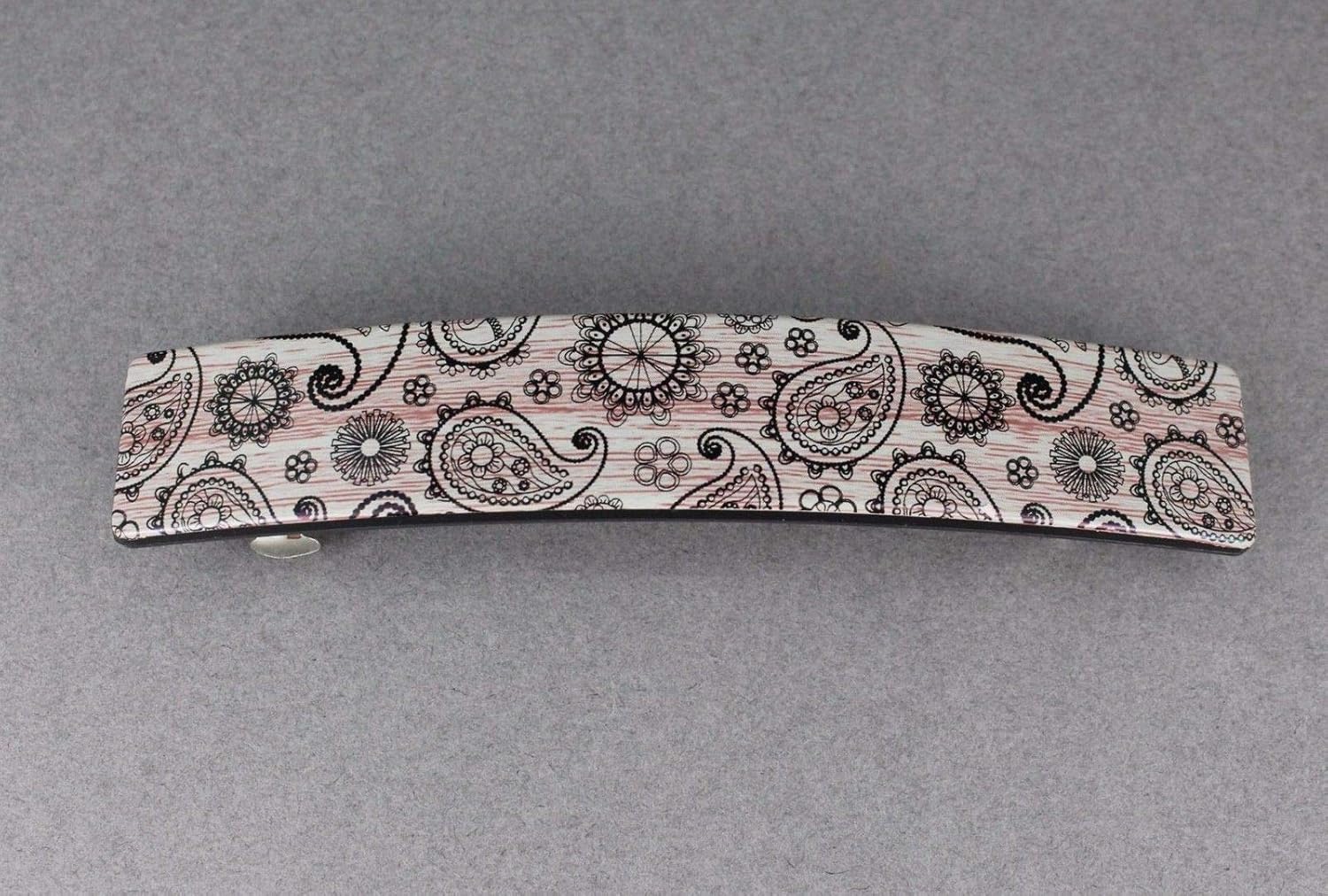 Grey Barrette Paisley Wood Grain Plastic Rectangle Hair Clip Accessory 4.25" Colored Hair Clips for Women