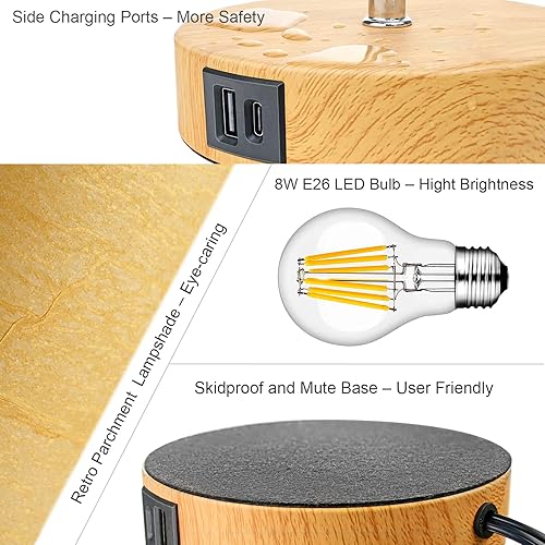 Miniatura 5 de Lámparas de noche de 15.75 pulgadas con 2 puertos de carga USB + salida de CA, lámpara de mesa de escritorio regulable para dormitorio, sala de