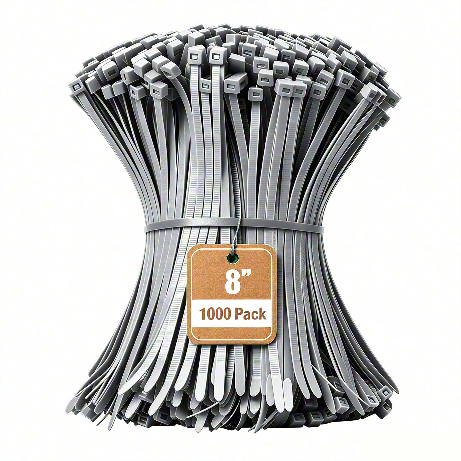 Armpow 8 Inch Silver Zip Tie 1000 PCS, 40 Lbs - Small to Medium Zip Tie, Nylon PA66 UV Resistant Cable Tie Heavy Duty for Indoor and Outdoor Use - Ideal for bundling and securing objects