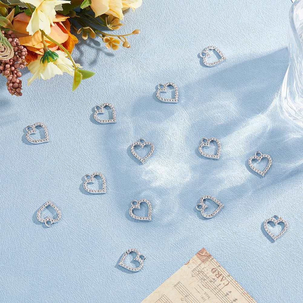 SUPERFINDINGS 60Pcs Rhinestone Heart Charm Gold Silver Love Charm Alloy Shiny Love Dangle Pendants Diamond Charms Hollow Heart Charms for DIY Crafts Jewelry Making Valentine's Day - Image 4