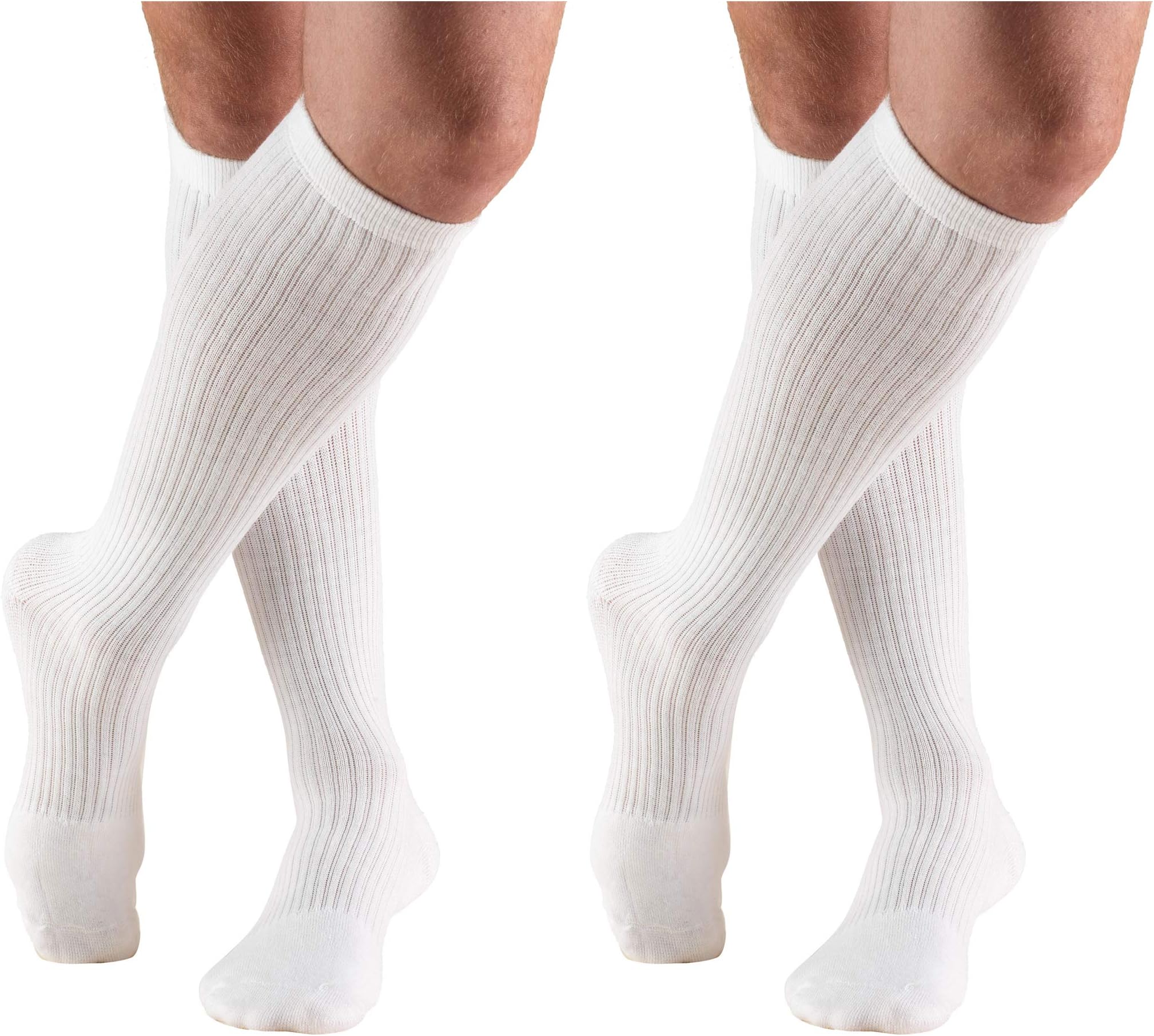 Truform Men's 15-20 mmHg Knee High Cushioned Athletic Support Compression Socks, White, Small (Pack of 2)