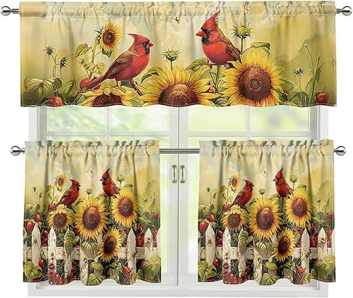 Miniatura 17 de Cortinas de Cocina con Patrón de Gallo Juego de 3 Piezas Elegante Juego de Cortinas de Cocina y Cenefas Elegante Juego de Cortinas de Sombra para