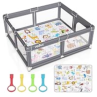 Vista 9 de Corralito prémium para bebés con alfombrilla, 71 x 60 pulgadas, corralito extragrande para bebés y niños pequeños, centro de actividades