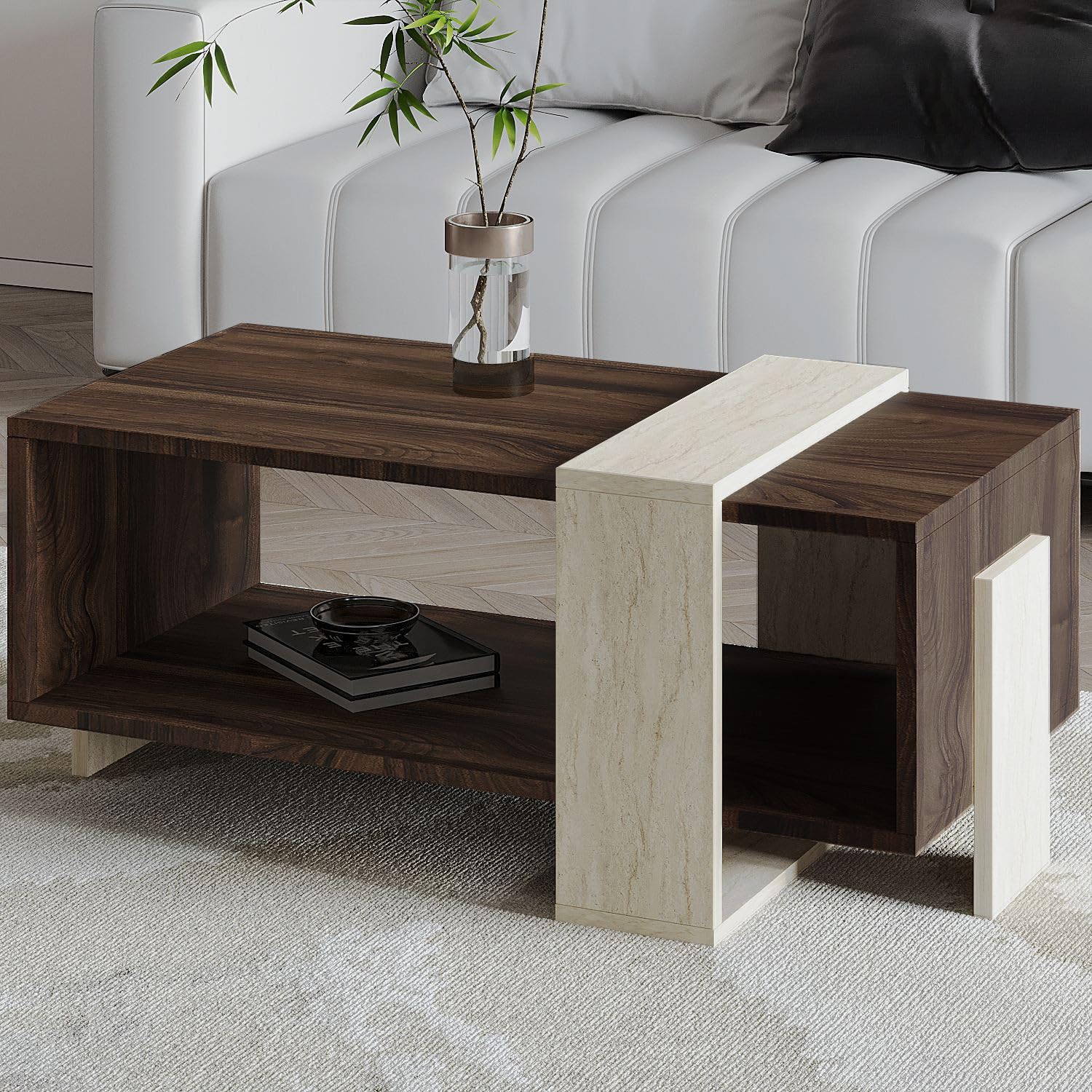 Habitat et Jardin Table Basse en Bois Meleni - 90 x 49 x 40 cm - Travertin