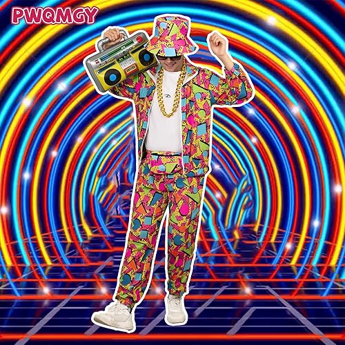 Miniatura 6 de Traje retro de los años 80 y 90 para hombre, 8 piezas, disfraz vintage de Halloween de los 80 para hombre, conjunto deportivo con accesorios