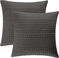 Vista 100 de PHF Fundas de almohada con tejido de gofre de 24" x 24", paquete de 2, funda de almohada cuadrada 100% algodón para decoración de ropa de cama, sin