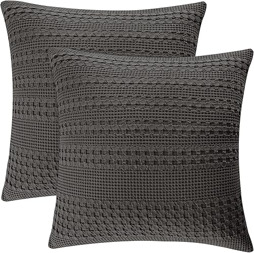 Miniatura 100 de PHF - Fundas de almohada 100% algodón con tejido gofre europeo, 26 x 26 pulgadas, 2 unidades para decoración elegante del hogar, sin relleno