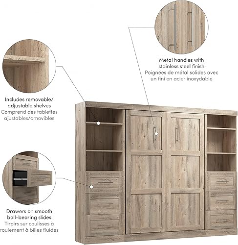 Miniatura 6 de Bestar Pur - Cama Murphy matrimonial y 2 unidades de almacenamiento con cajones (109 W), marrón rústico