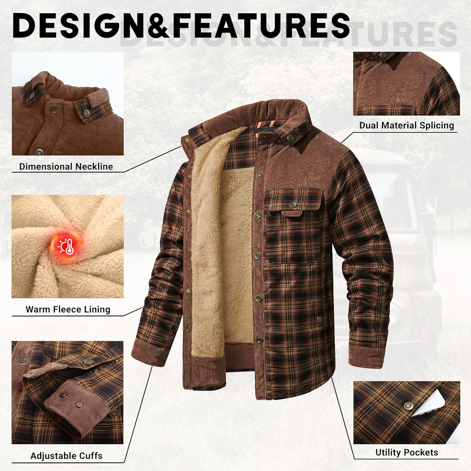 PEHMEA Men's Flannel Shirt Jacket Plaid Sherpa Lined, Warm Fleece Coat for Fall Winter Outdoor - Image 9