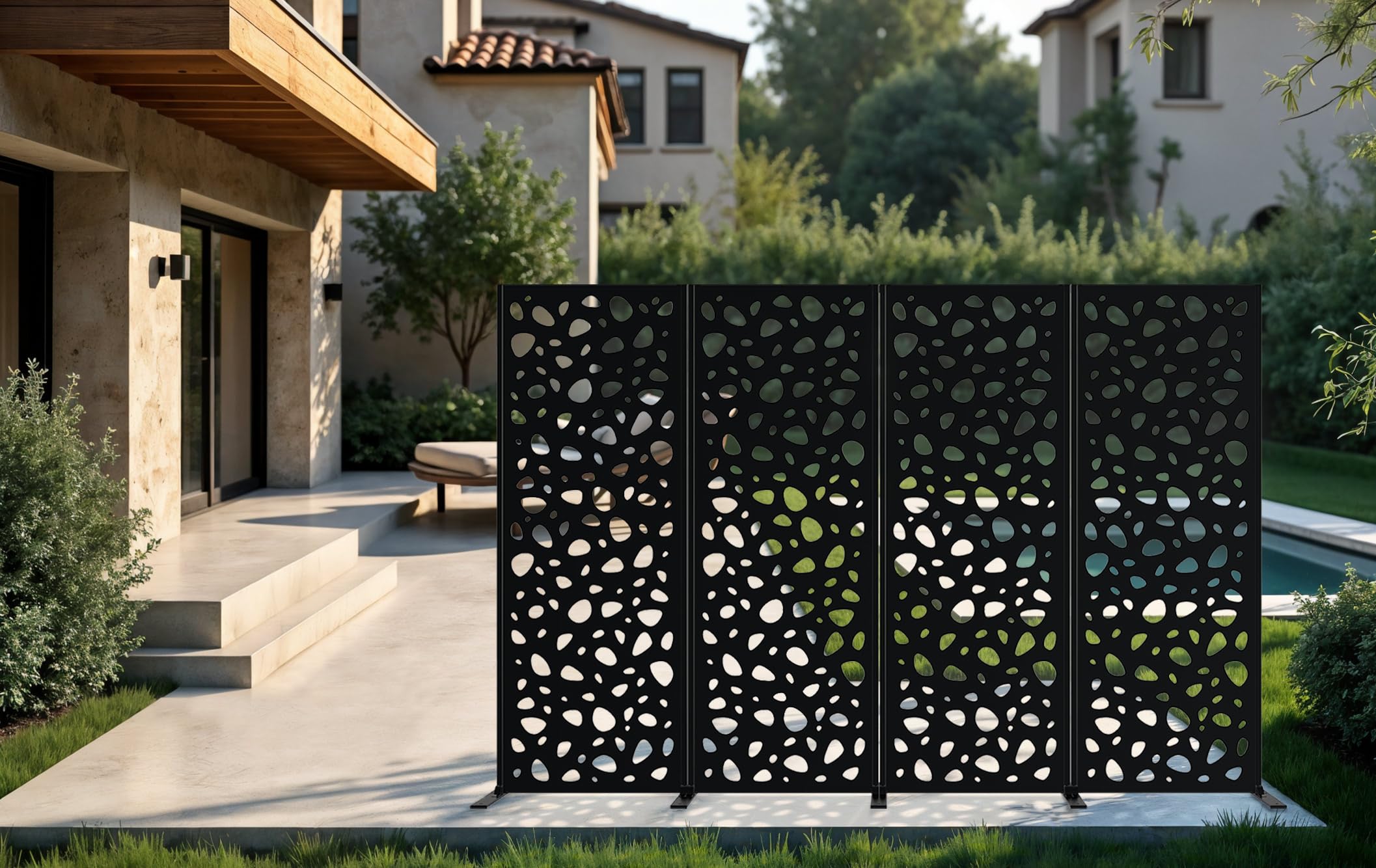 Casanoov Panneau Décoratif SUNNY 1,6x0,60m Acier Noir – Motif Galets Panneau Élégant et Moderne – Écran Intimité Extérieur Occultant Durable Installation Facile Clôture Jardin Terrasse 160x60cm