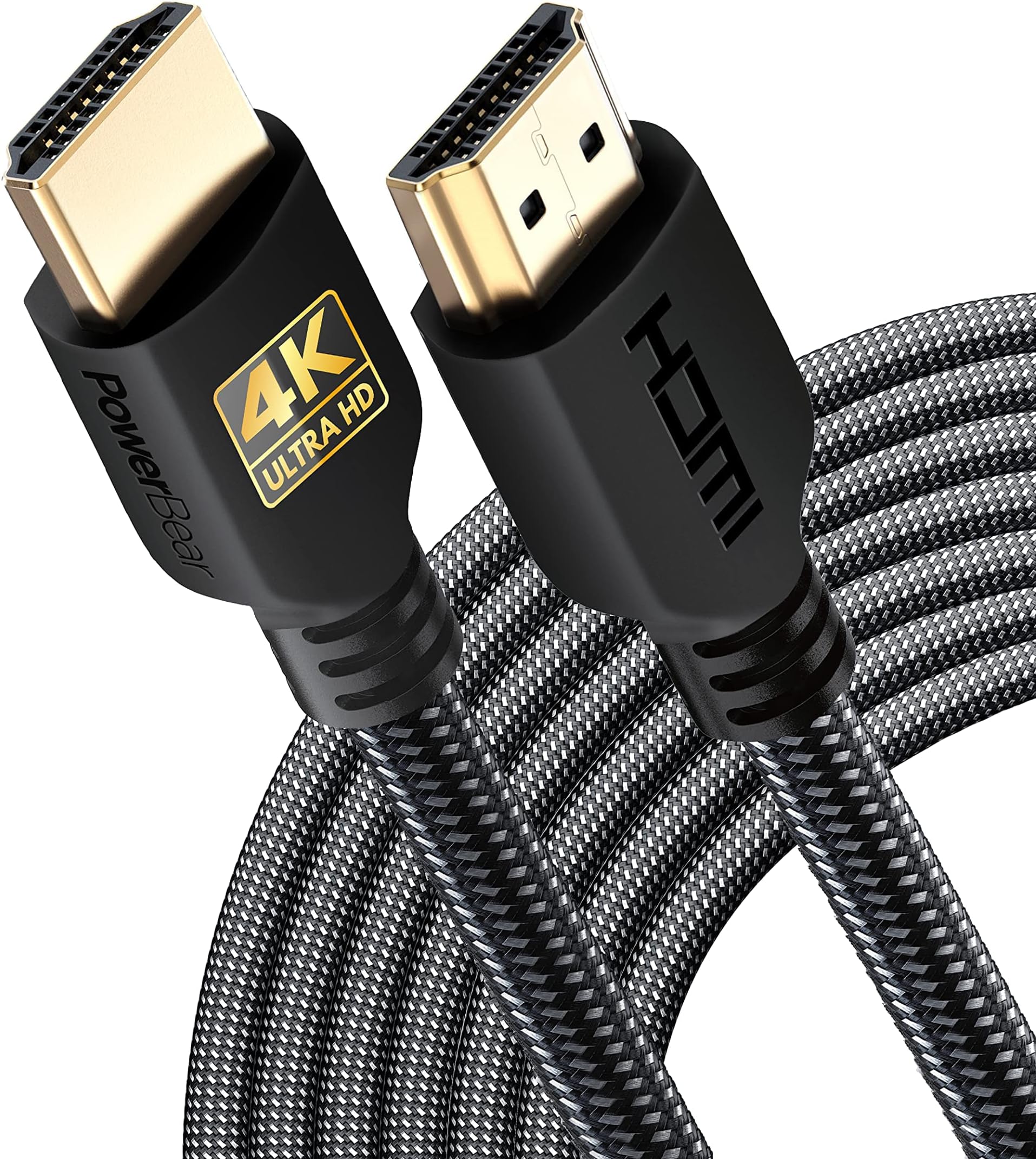 PowerBear 4K HDMI Cable 25 ft [2 Pack] High Speed, Braided Nylon & Gold Connectors, 4K @ 60Hz, Ultra HD, 2K, 1080P, ARC & CL3 Rated | for Laptop, Monitor, PS5, PS4, Xbox One, Fire TV, Apple TV & More