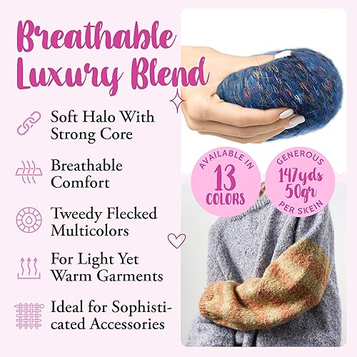 Miniatura 2 de KnitPal Paquete de 4 hilos de alpaca de algodón de tweed, 3 DK, paquete de 4 (588 yardas7.05 oz), mezcla multicolor súper suave y esponjosa para