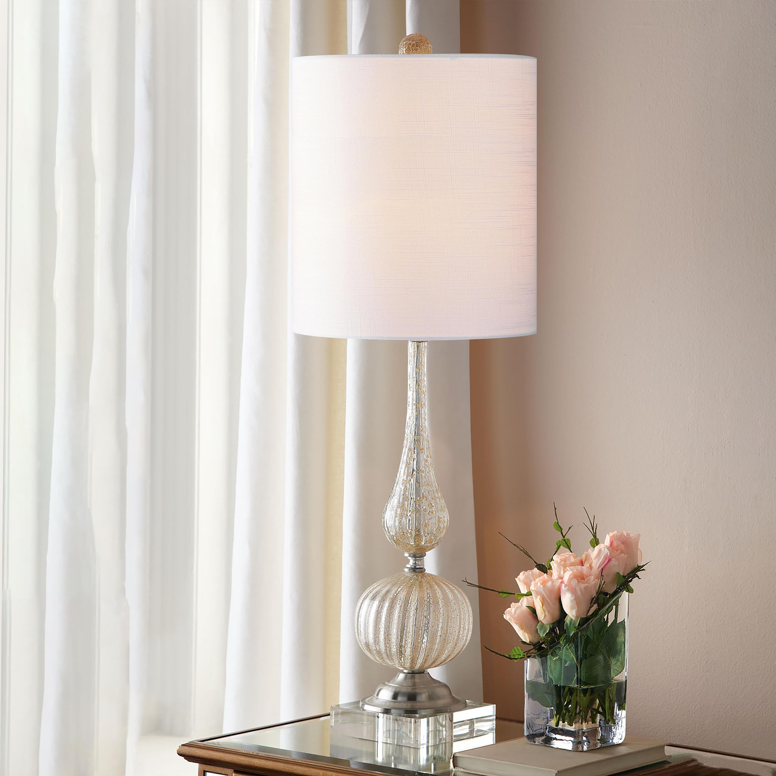 Set of 2 White Tall Linen Drum Lamp Shades Modern Lamp Shade 9.8" Top x 9.8" Bottom x 11.8" High (Spider) Medium Lampshade for Table & Beside Lamp - Lampshades Replacement By GO&SO