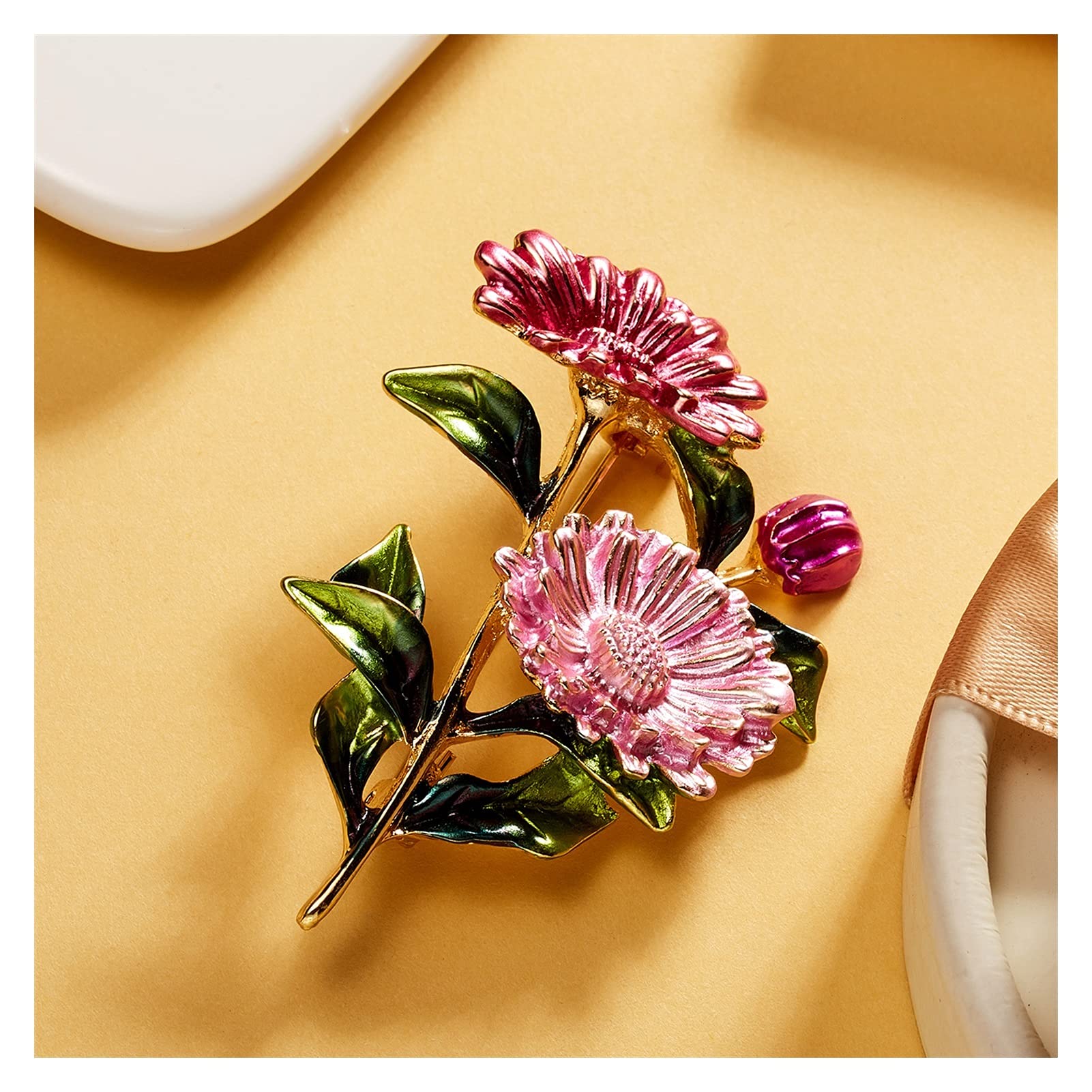 Rosa Gänseblümchen Blumenstrauß Pflanze Emaille Broschen Metall Hochzeiten Bankett Brosche Pins für Frauen und Männer Kleid Mantel Schmuck