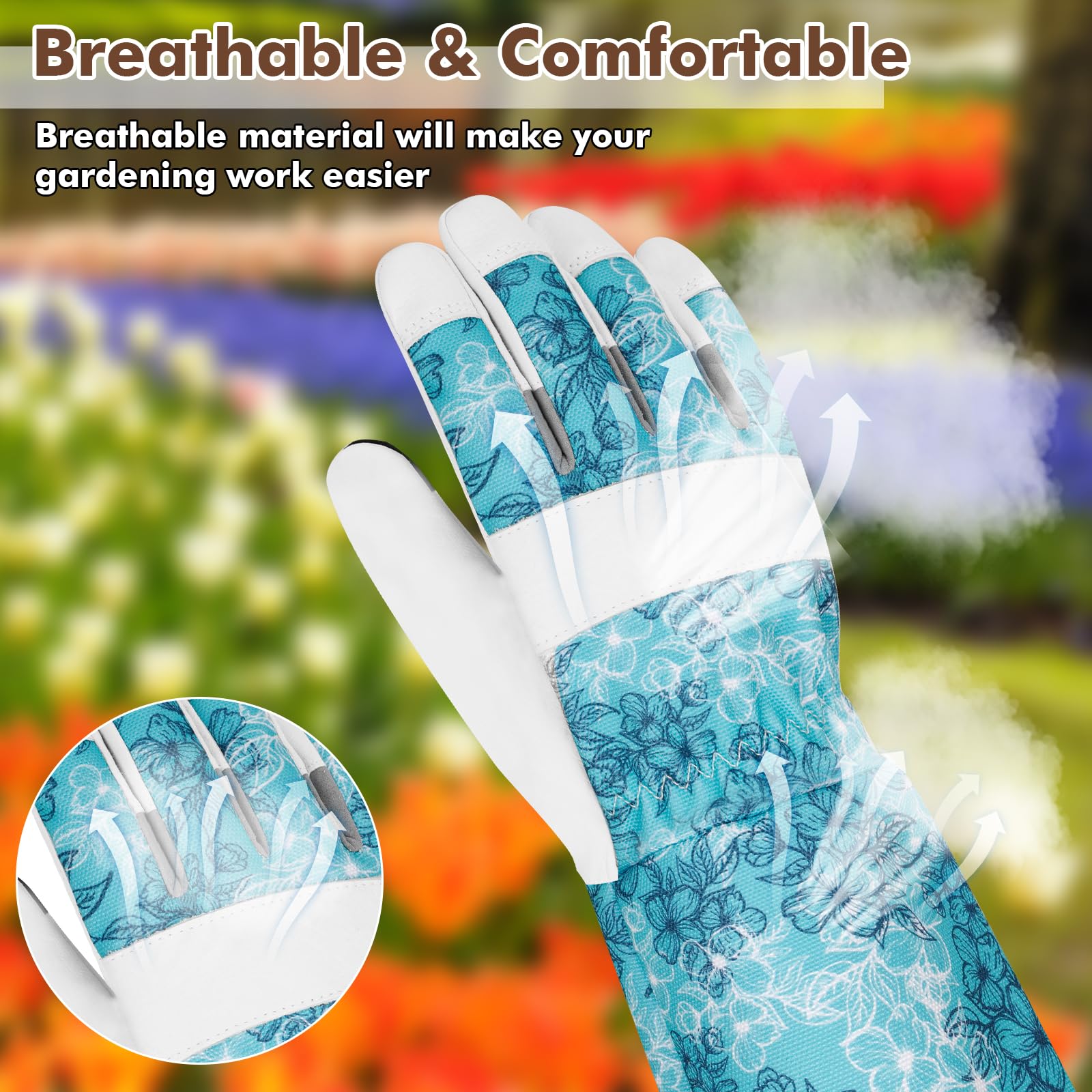 Gants de jardinage longs en cuir pour femme - Résistant aux épines - Design écran tactile - Gants de jardin pour le travail de la cour