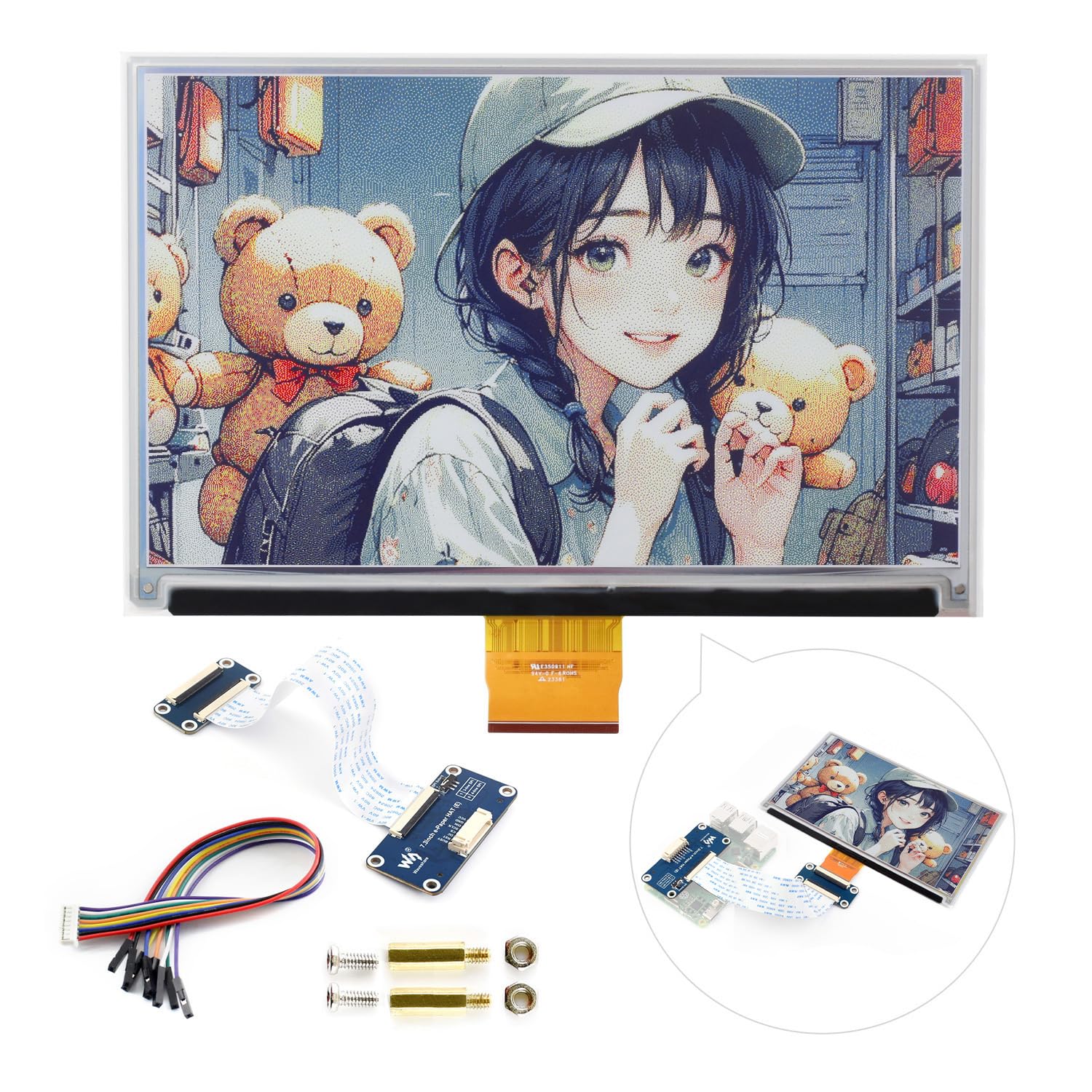 Waveshare 7.3inch 6-Color E-Paper Display Module, Compatible with Raspberry Pi 5/4B/3B/Zero/Zero W/Zero 2W/Pico/Pico W/Pico WH, Support Jetson Nano/Jetson Orin Nano