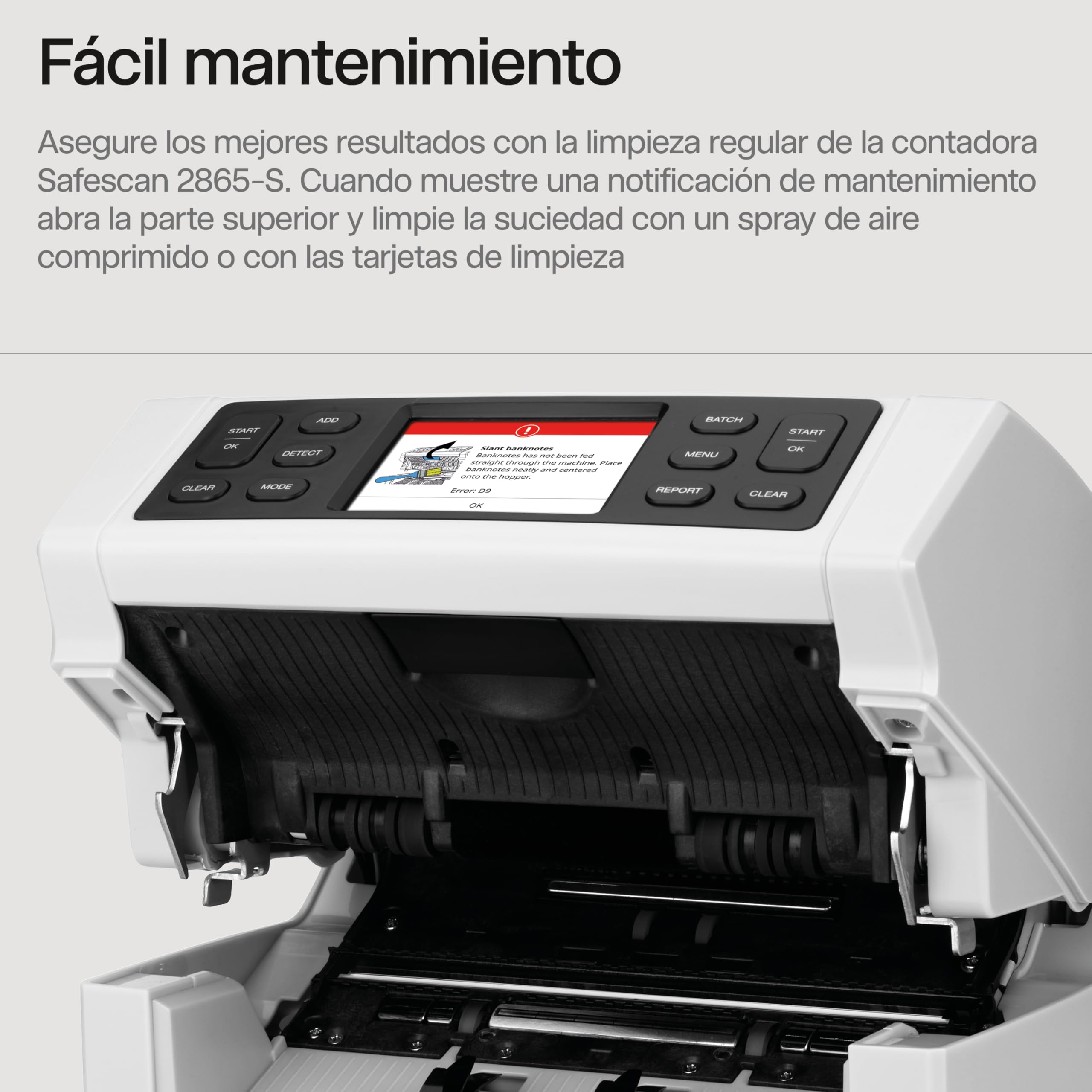 Safescan 2865-S Contadora de billetes cuenta el valor de billetes mezclados - Contadora detectora de billetes falsos en 7 puntos - Máquina para contar billetes con interfaz multilingüe