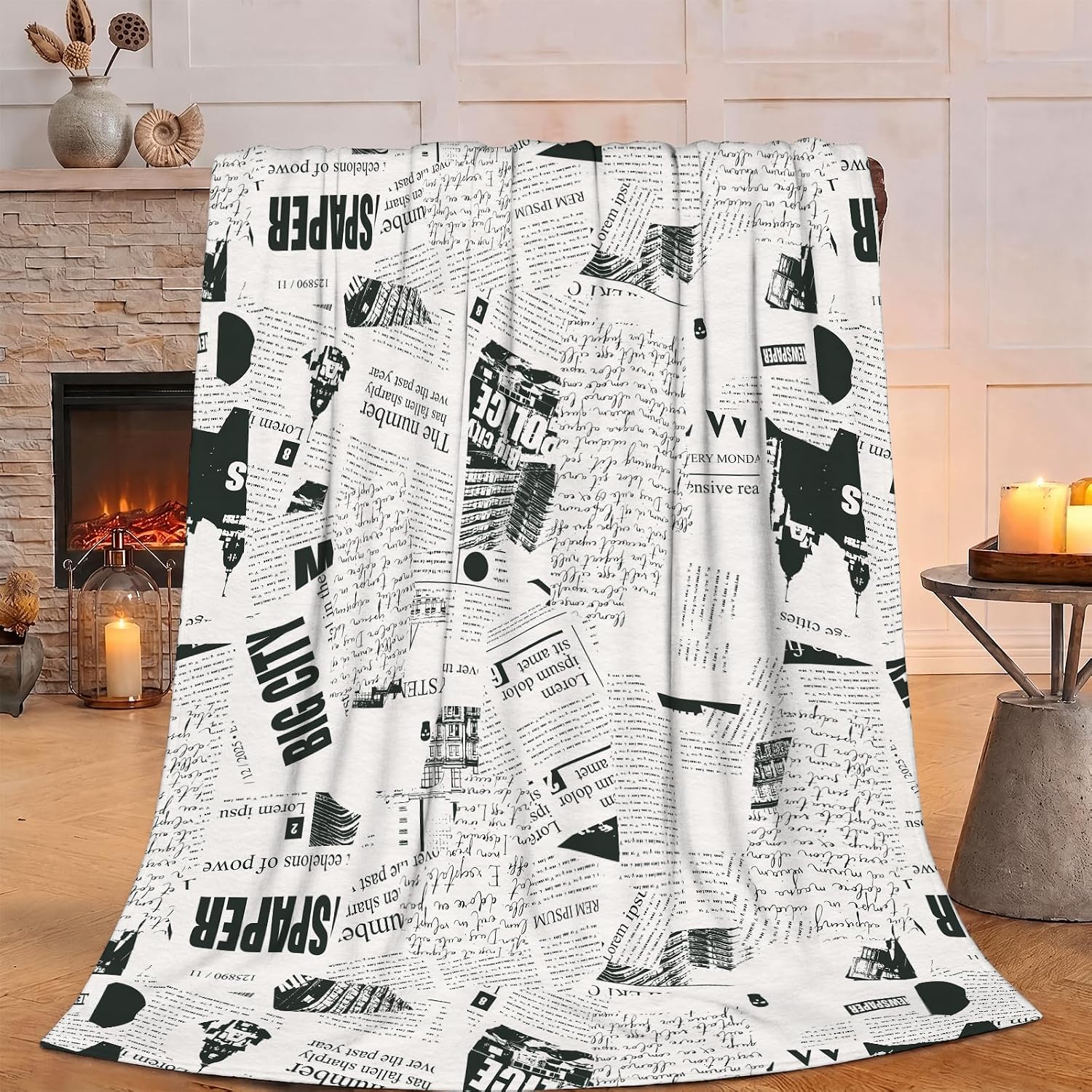 Newspaper Print Throw Blanket for Couch Chair Sofa Bed, Flannel Soft Vintage Newspaper Theme Party Bookish Blanket for Bedroom Living Room Car Book Club, Warm Cozy Blankets for All Season 30"x 40"