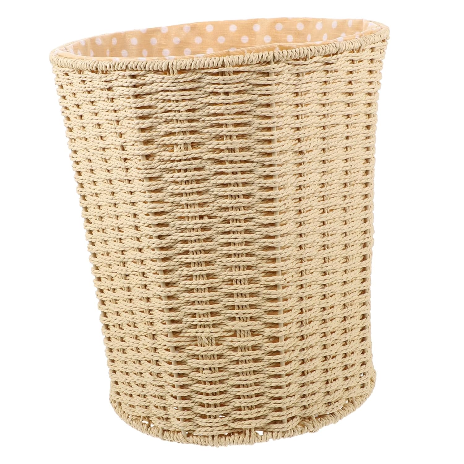 Cabilock Rattan Wastebasket with Liner Beige Woven Trash Can Multipurpose Kitchen and Bedroom Storage Basket for Home Organization Style