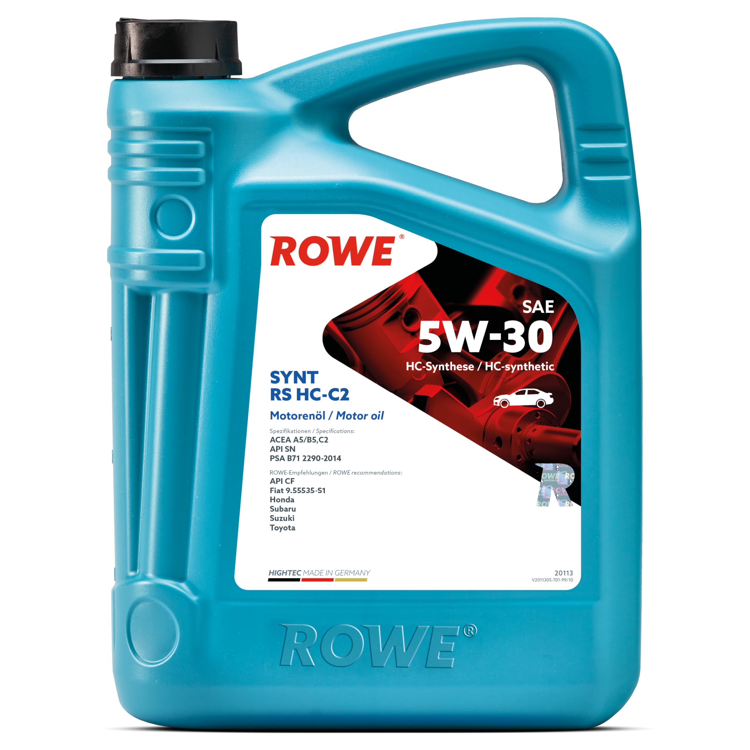 ROWE Aceite de motor 5W-30 HIGHTEC SYNT Aceite sintético HC (Hydro Cracked) ACEA A5/B5 ACEA C2 API SN RS HC-C2 5L Compatible con PEUGEOT 208 I Hatchback CA, CC 2008 I A94, CU 107 Hatchback PM, PN, KIA