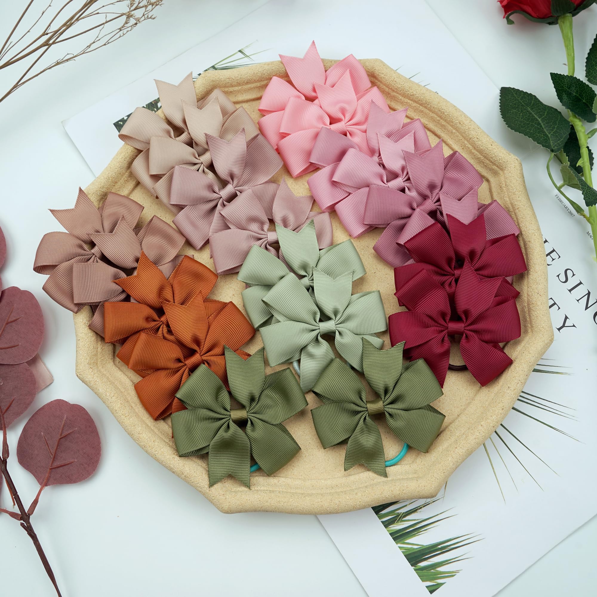 JOYOYO 40 Pcs Hair Bow Bobbles for Girls and Toddlers Hairbands Hair Bows - Medium Size 3 Inch Ribbon Bows Pinwheel Style Pastel Colors - Image 3