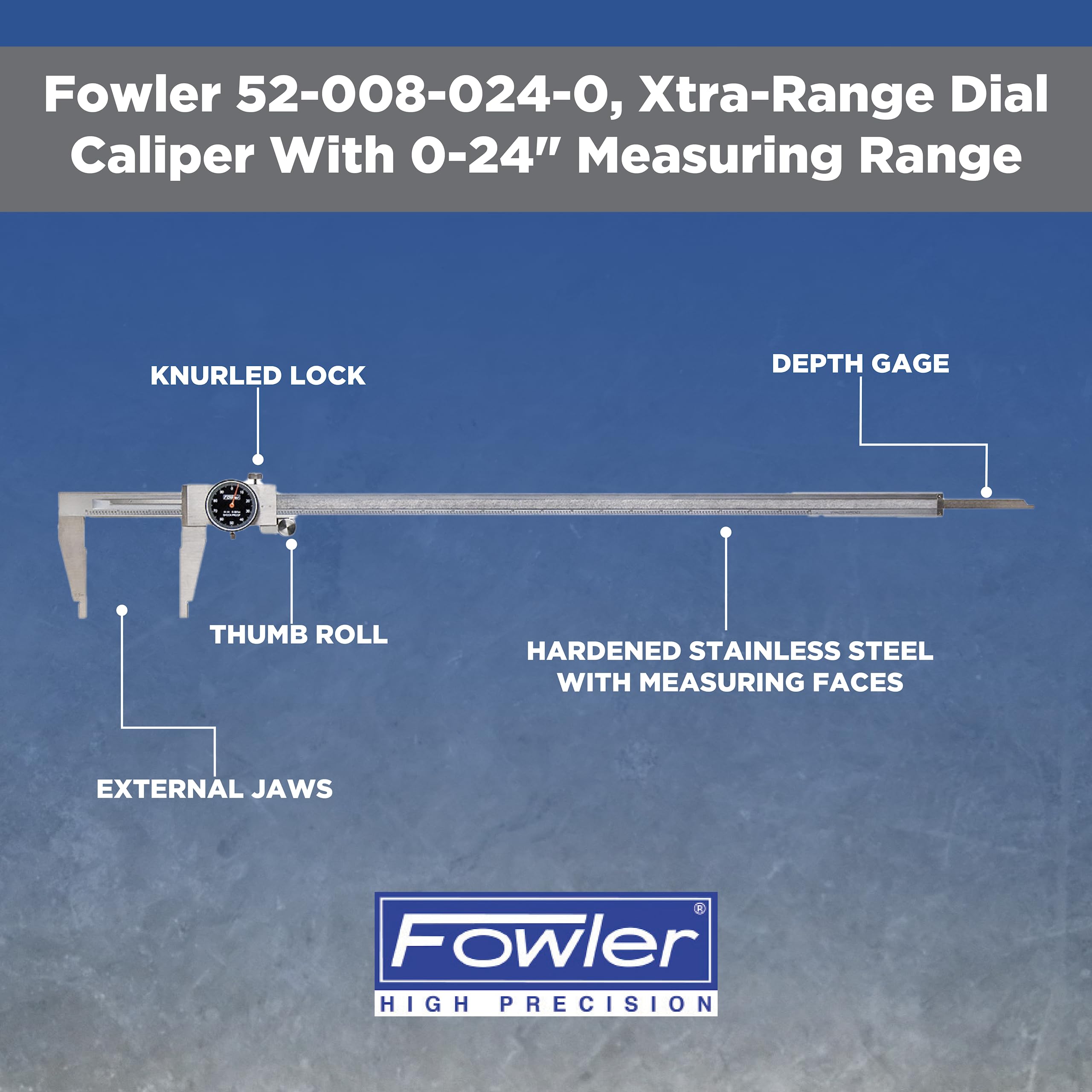 Fowler 18" 0.001" 52-008-018-0 18" Maximum Measuring, 0.001" Graduation Interval Dial, Face Color Black / 1 Dial Calipers