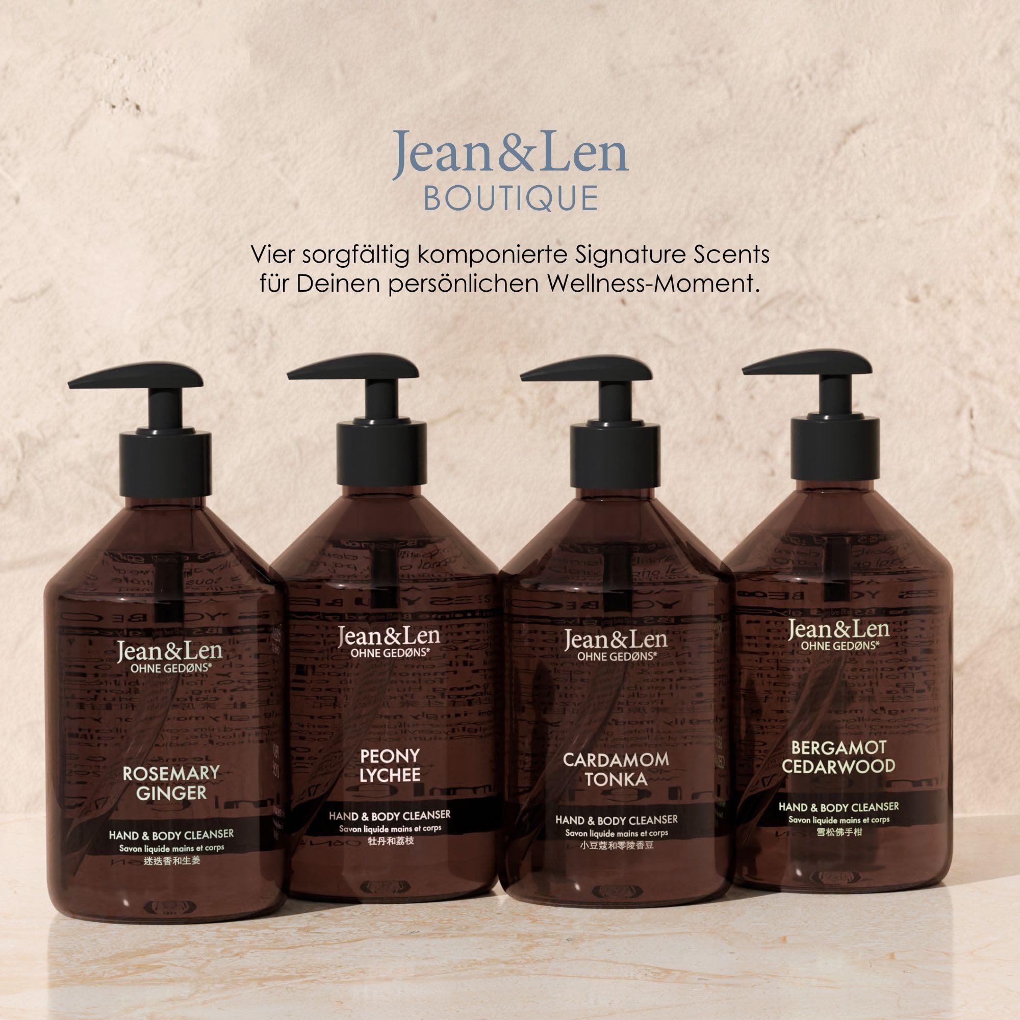 Jean & Len Hand & Body Cleanser Bergamot & Cedarwood, für ein duftendes Reinigungserlebnis, Körper- & Handseife in einer hochwertigen Flasche, erfrischend-mediterraner Duft, vegan, 500 ml