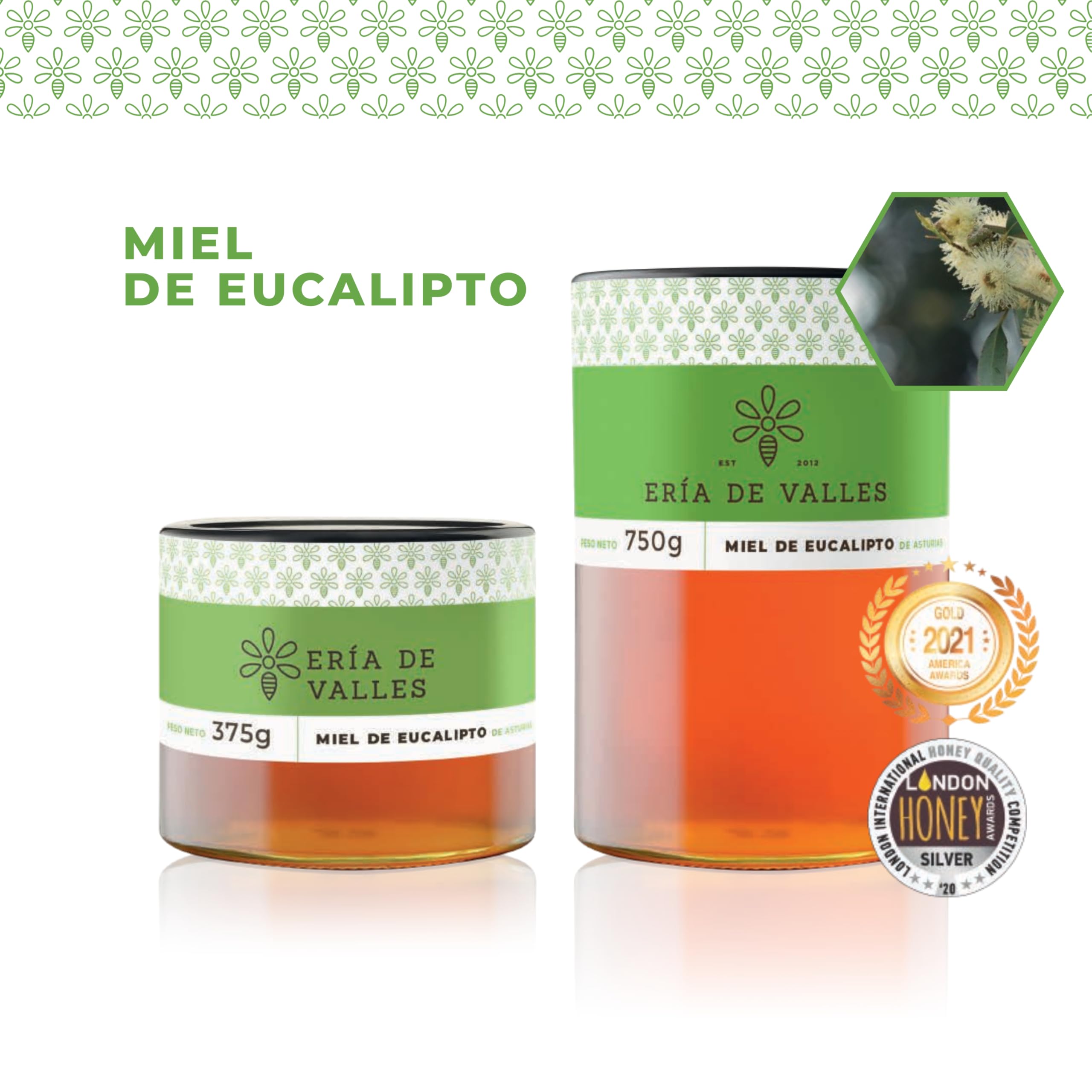 Ería de Valles – Miele di eucalipto naturale al 100% delle Asturie – Aroma floreale e fresco, sapore delicato e persistente – Miele grezzo fatto a mano (750 g)