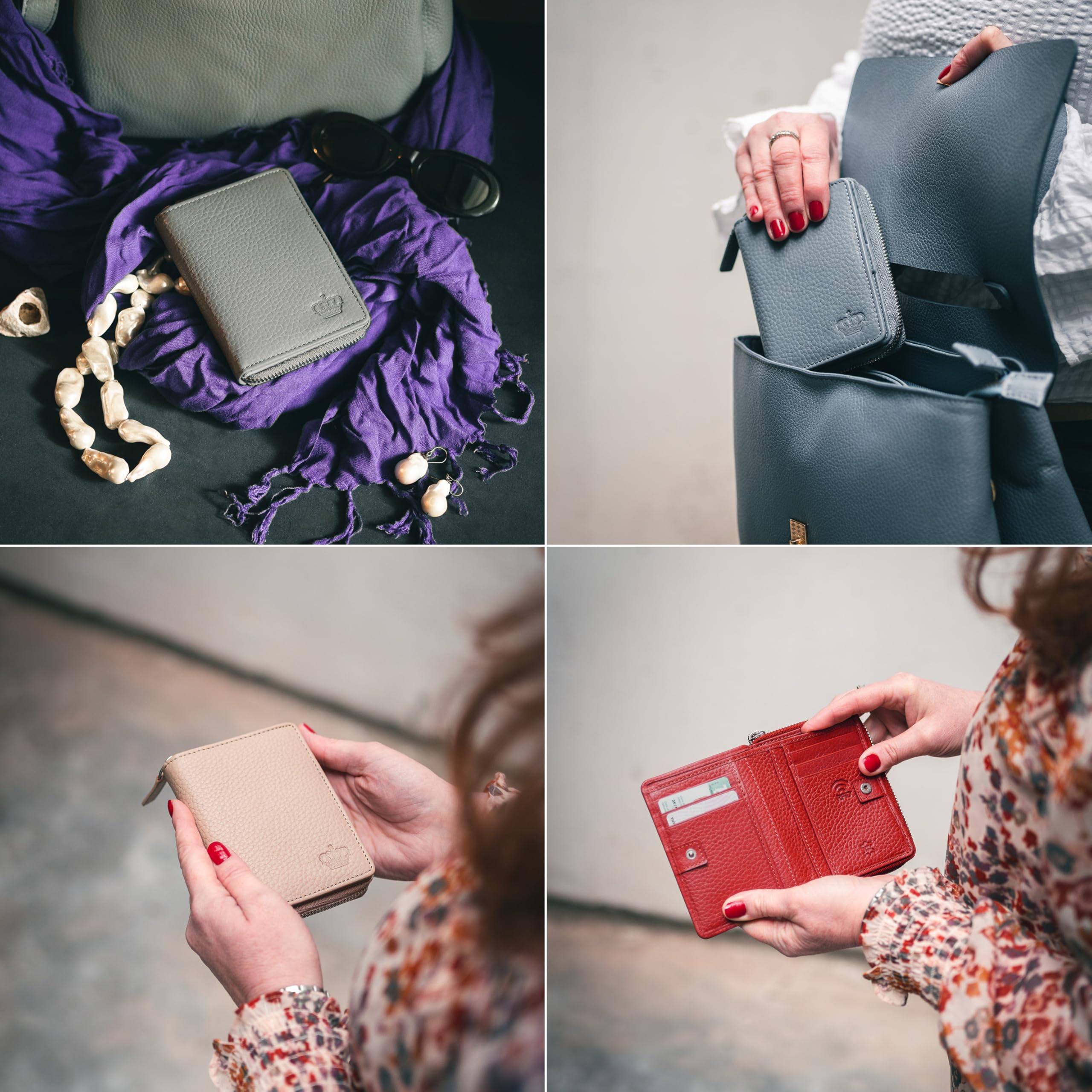 Baur portafoglio da donna – vera pelle con protezione RFID – portafoglio piccolo con 6 scomparti per carte – chiusura a bottone a pressione & tasca portamonete con cerniera (Blu scuro)