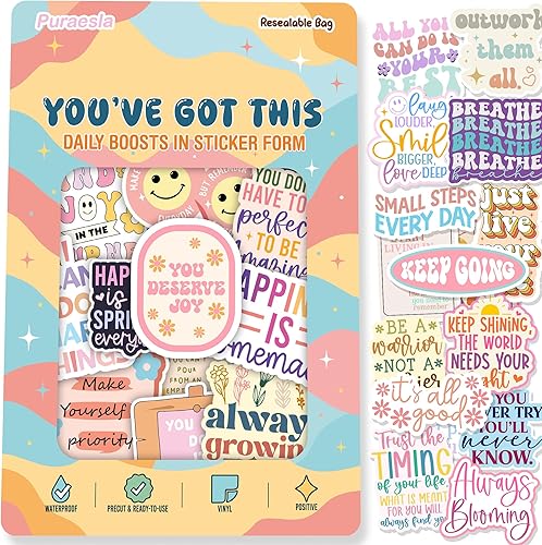 You've Got This by Puraesla - 300 calcomanías holográficas motivacionales positivas para tablero de visión, paquete de calcomanías de afirmación