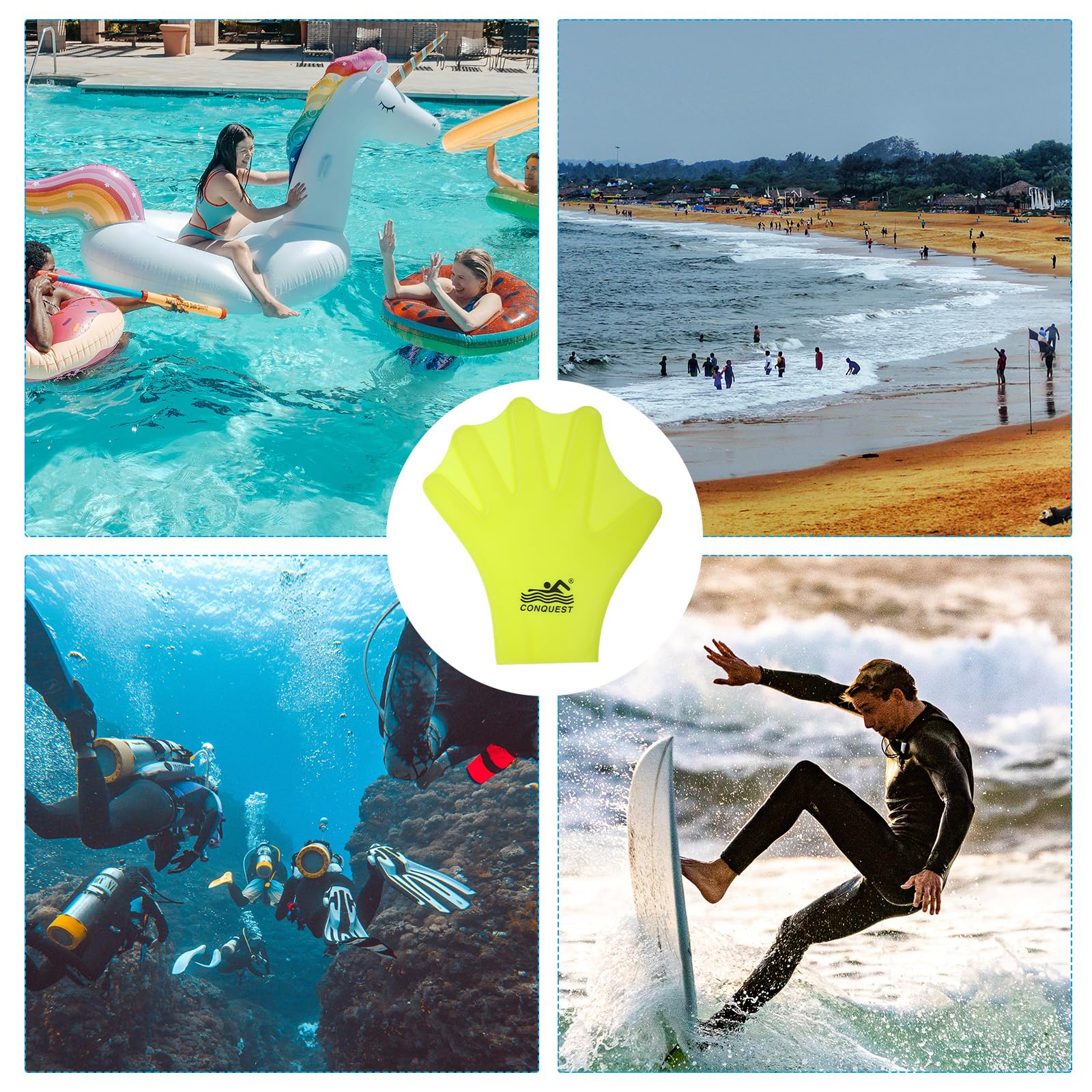 PATIKIL Guanti da Nuoto in Silicone, 1 Paio di Guanti da Nuoto Palmati Guanti da Allenamento Unisex con Dita Intere Resistenti All'Acqua per Allenamento Acquatico per Adulti, Gialli