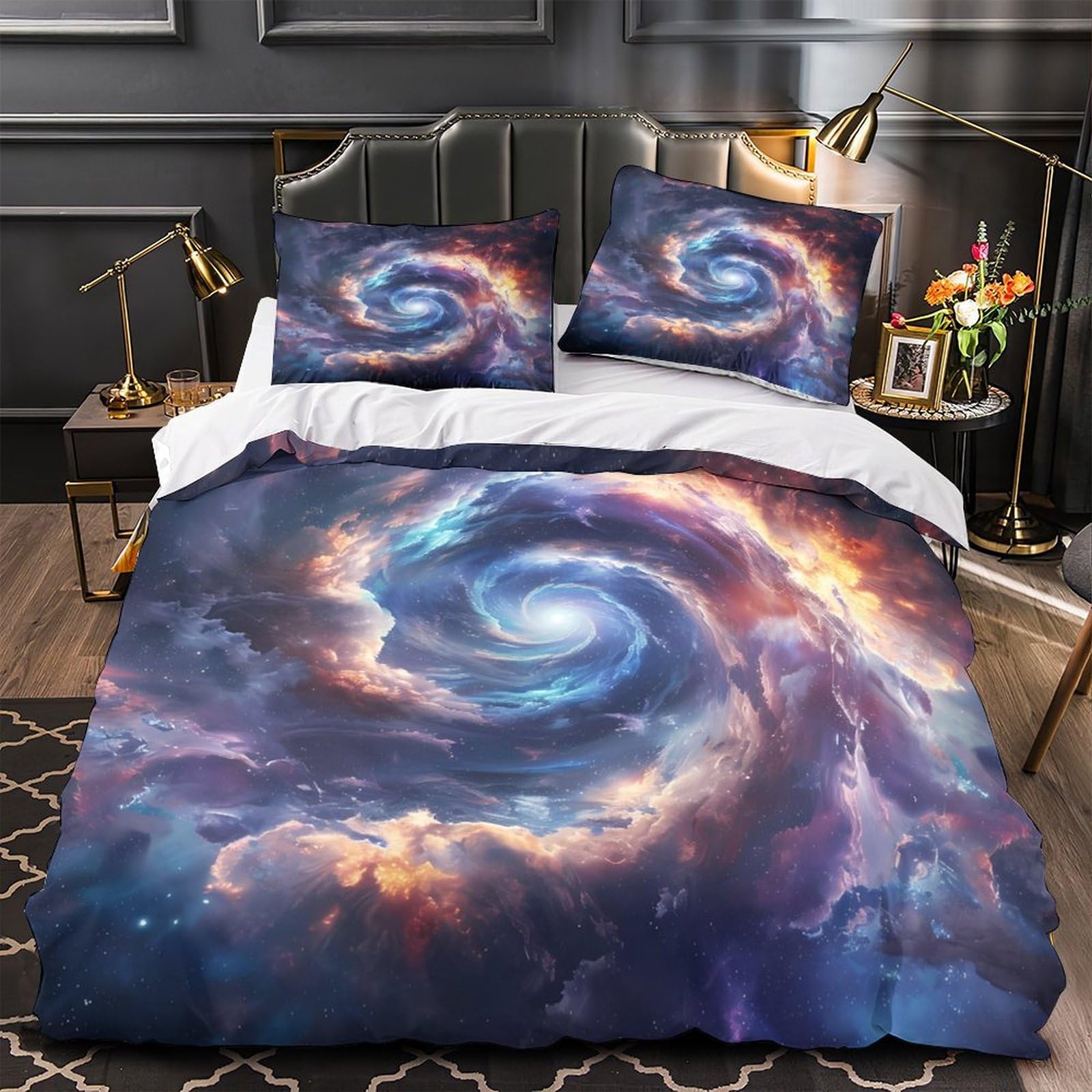 Parure de lit planètes microfibre anti-acariens avec housse zippée 220x240cm pour fille