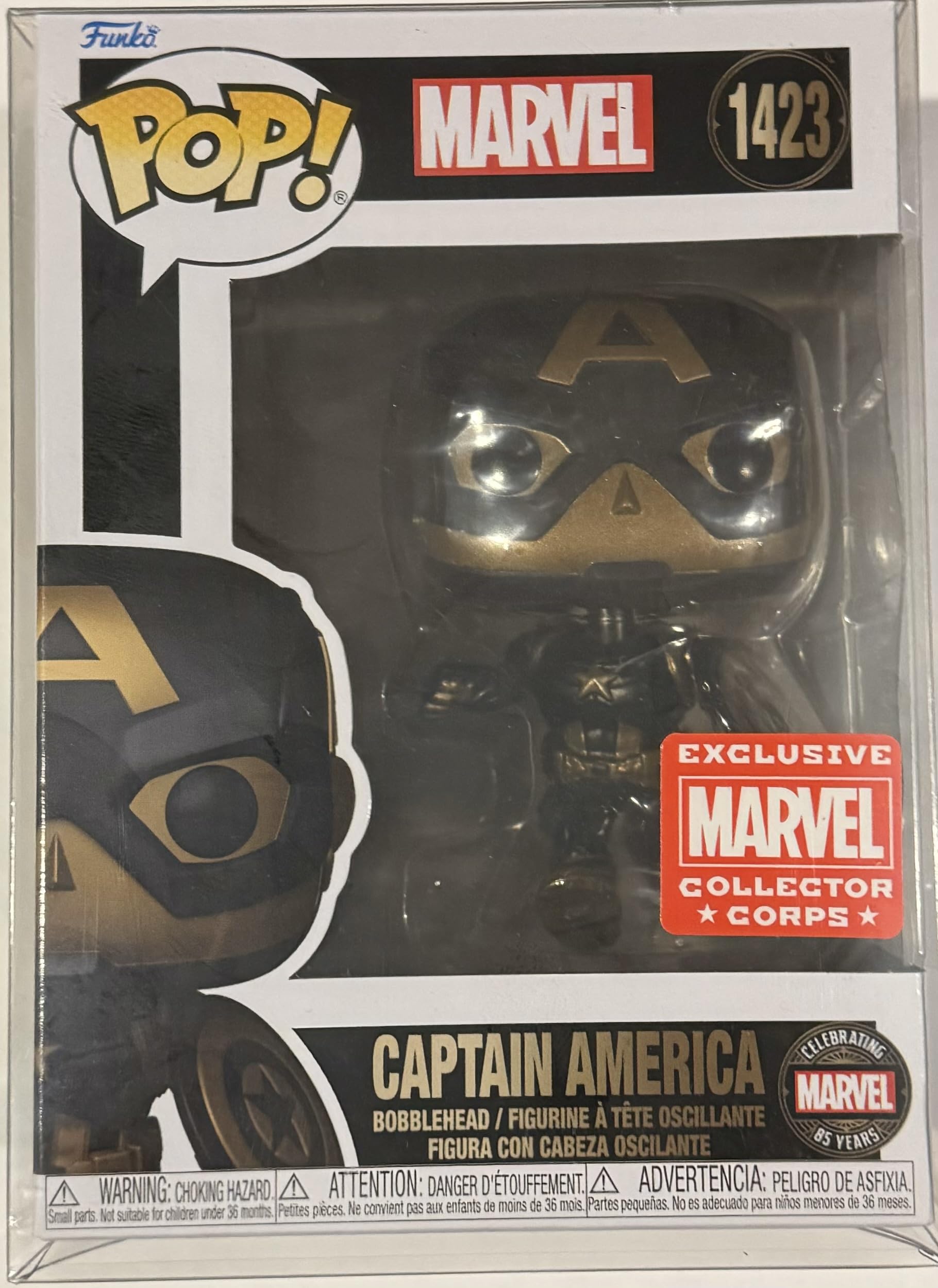 POP Funko Marvel Collector Corp Exclusive 85th Anniversary Captain America Figurine w/Acrylic Case, Blue