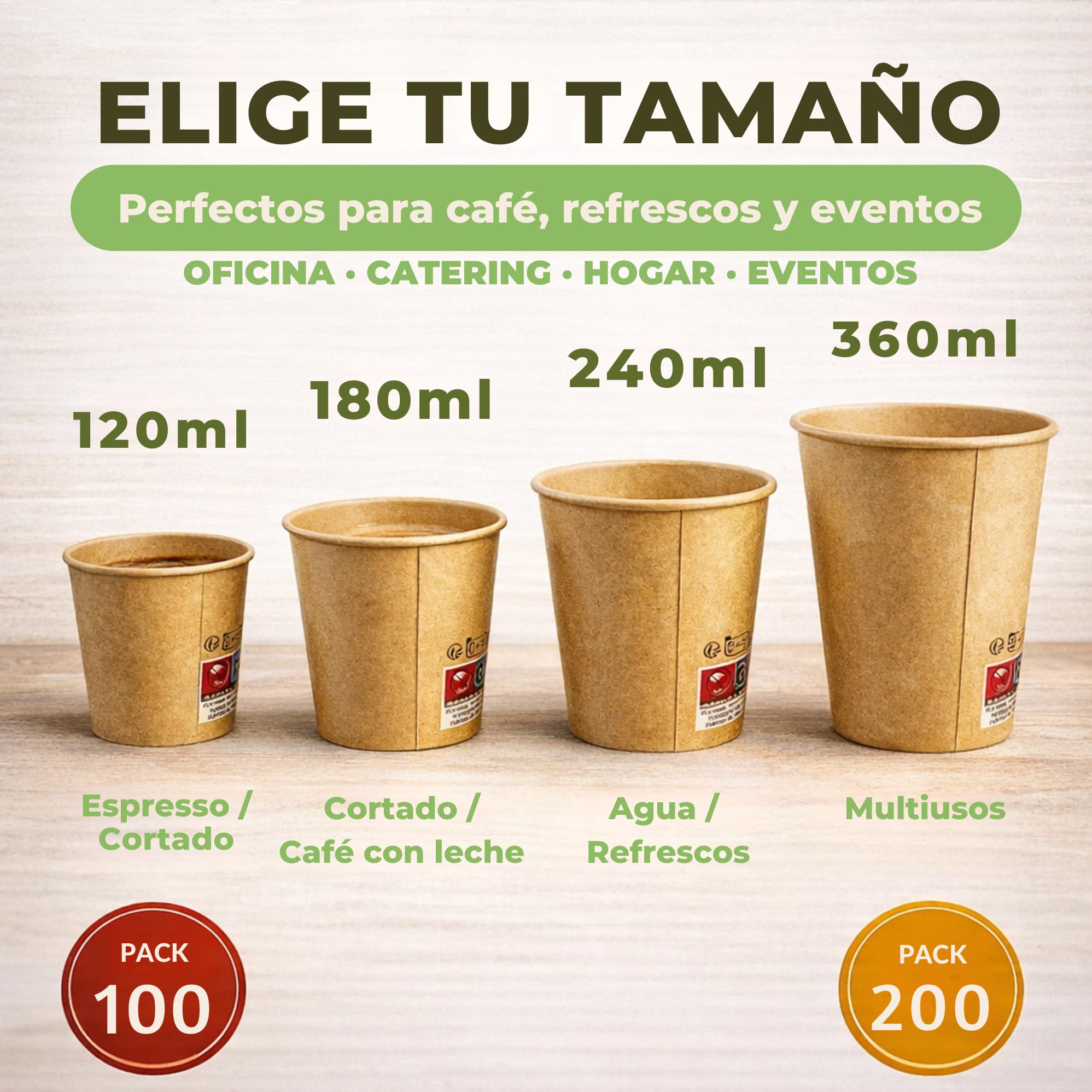 GASTROTOMI Vasos de Carton 360 ml (12 oz) – Pack 200 Unidades de Vasos Desechables - Resistentes para Bebidas Frías y Calientes - Café, Refrescos, Cerveza y Eventos - Reciclables y Uso Profesional - 2