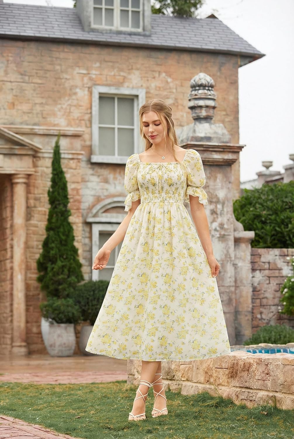 Scarlet Darkness 2026 Summer Floral Dress for Women Cottagecore Smocked Midi Dresses - Image 5