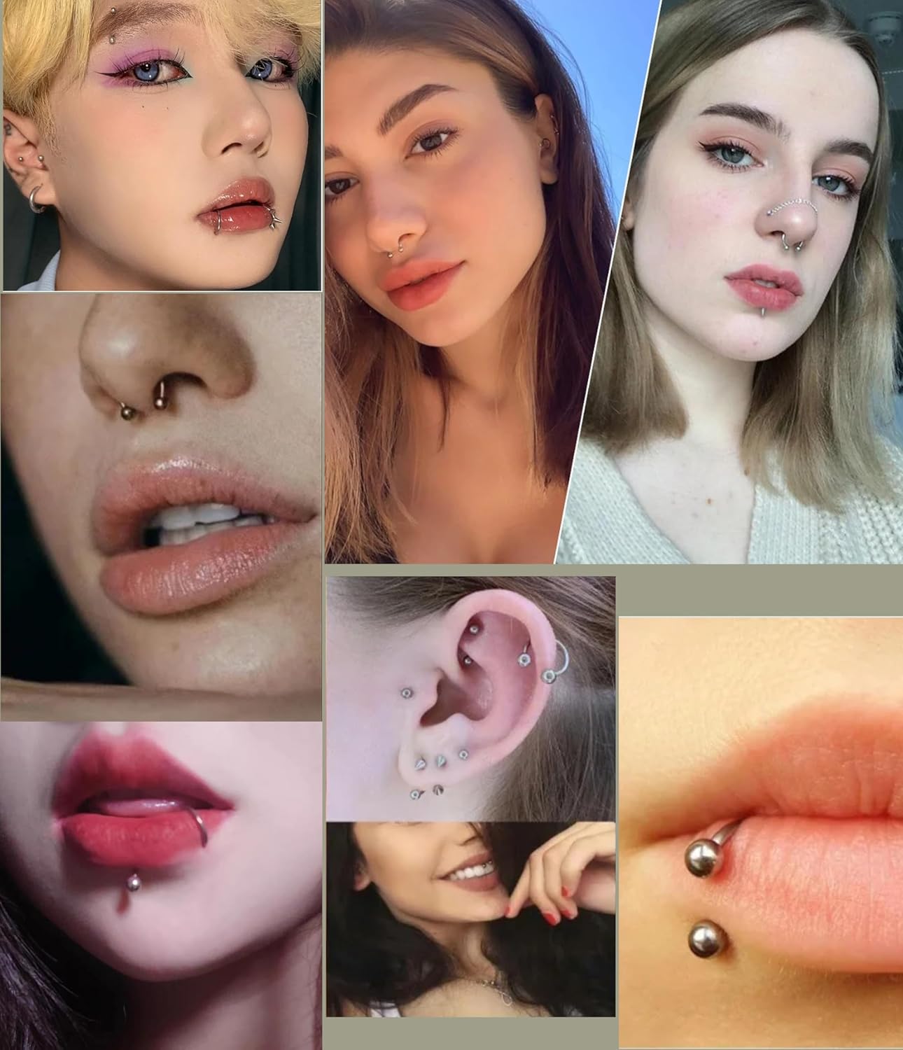 32PCS 16G Lip Rings Surgical Steel Snake Bite Jewelry Labret Jewelry Monroe Lip Barbell Ring Daith Tragus Helix Piercing Jewelry for Women Men 6mm/8mm/10mm/12mm - Image 3