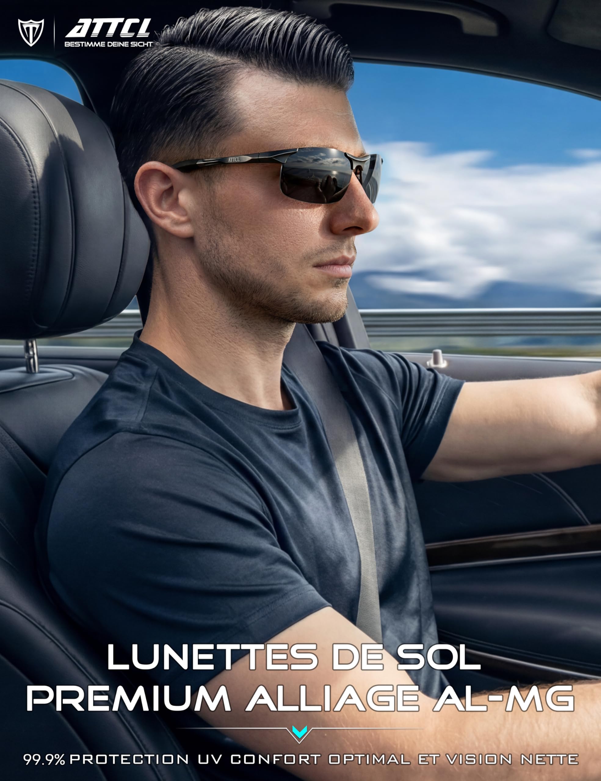 ATTCL Hommes Polarisées Sport Lunettes De Soleil Al-Mg Cadre métallique