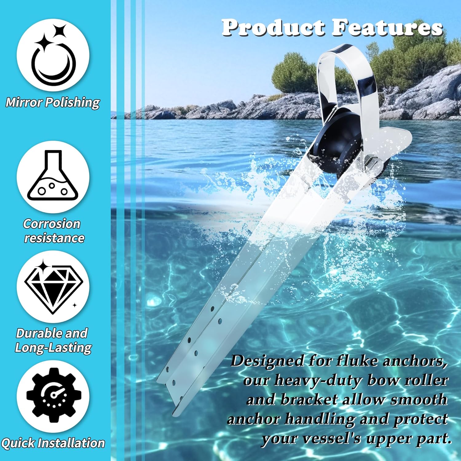 Marine Bow Anchor Roller Bracket 15", 316 Stainless Steel Heavy Duty Anchor Holder for Boat for Yacht Fishing Boat, Easy Install with Spared Roller (390“*52”)