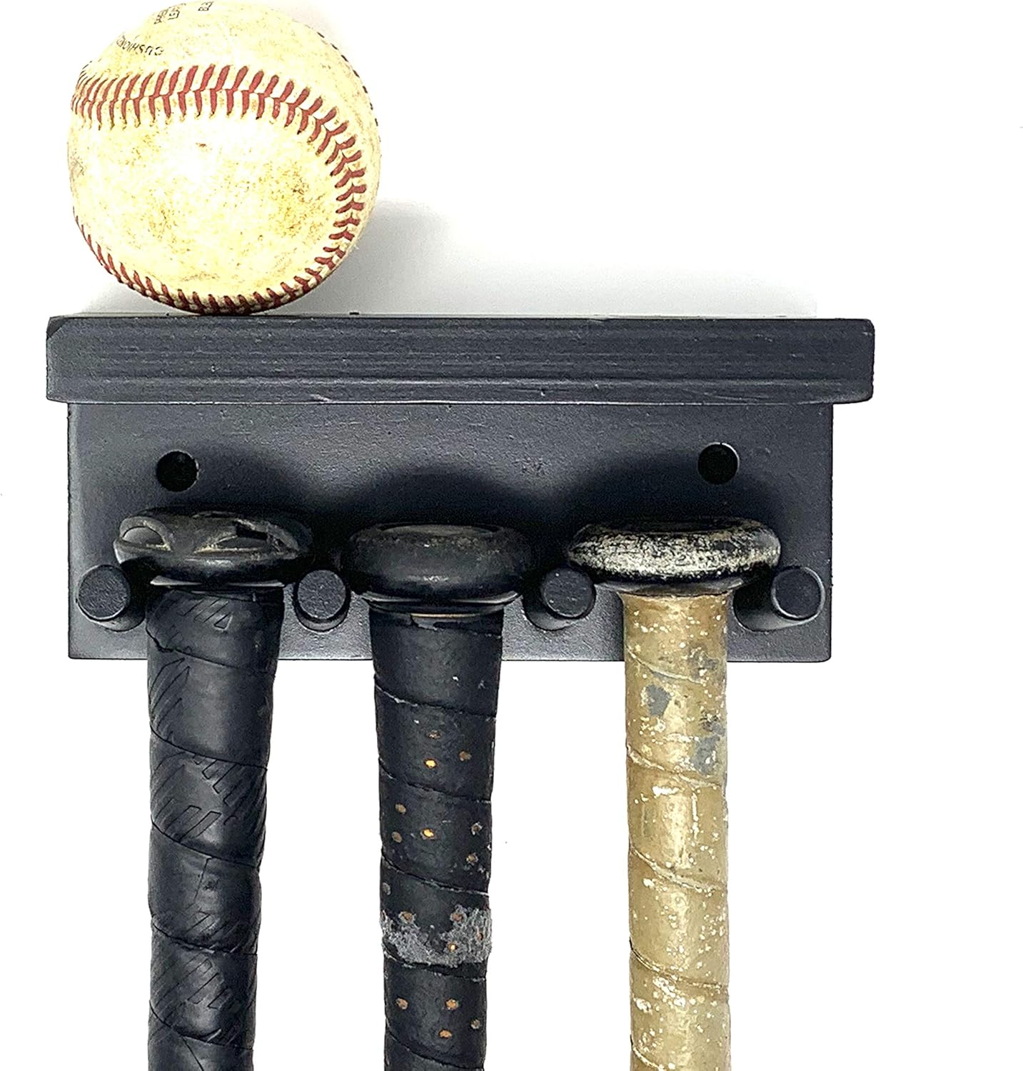 MWCSPORTSCOMPLEX Baseball Bat Rack Display Rack Wall Mount Black 3 Full Size Bats 2 Balls Holder